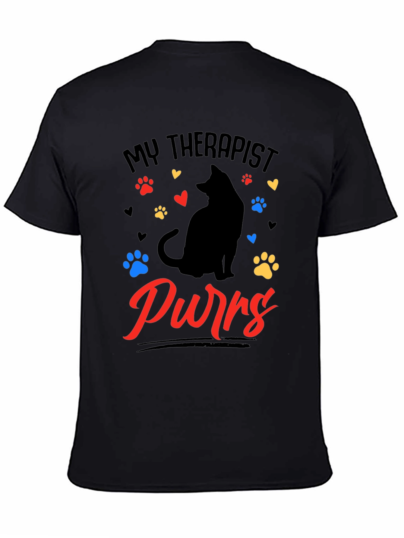 My Therapist Purrs Cat Lover Black T-Shirt - 4