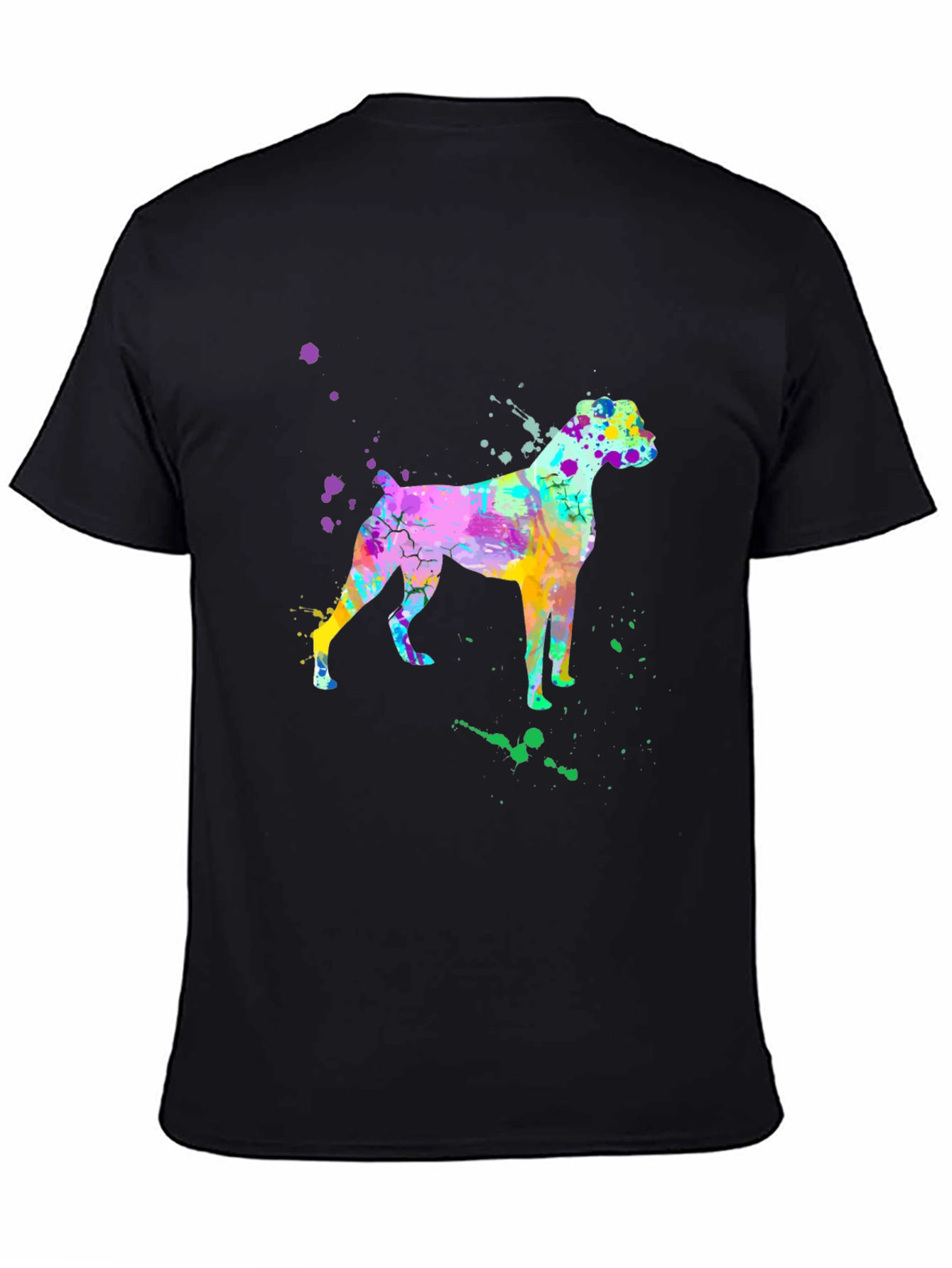 Black Watercolor Boxer Dog Graphic Tee - Trendy Men's Shirt view 4