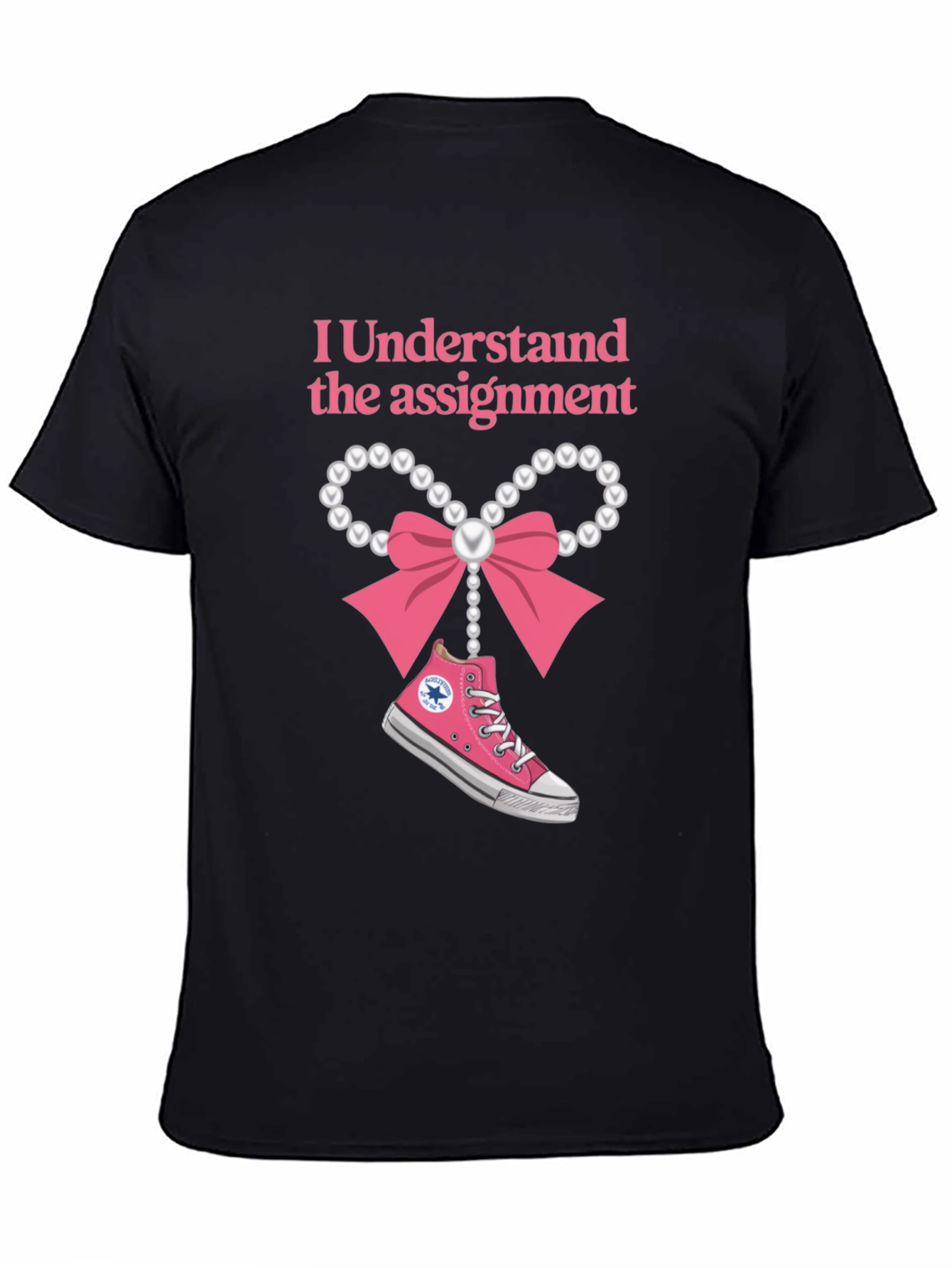 Black I Understand The Assignment Pink Bow T-Shirt view 4