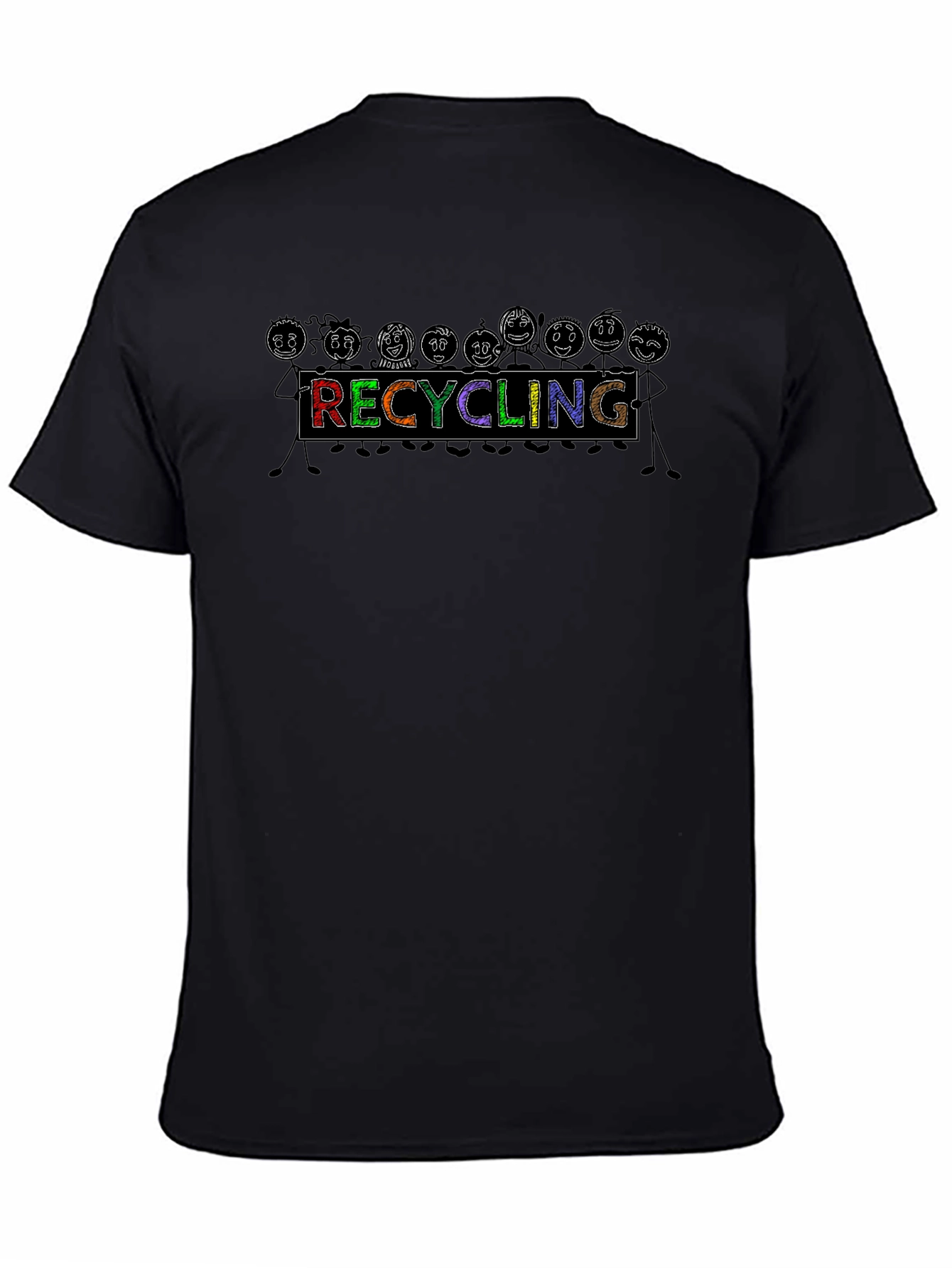 Black Recycling Cartoon T-Shirt - Eco-Friendly Tee view 4