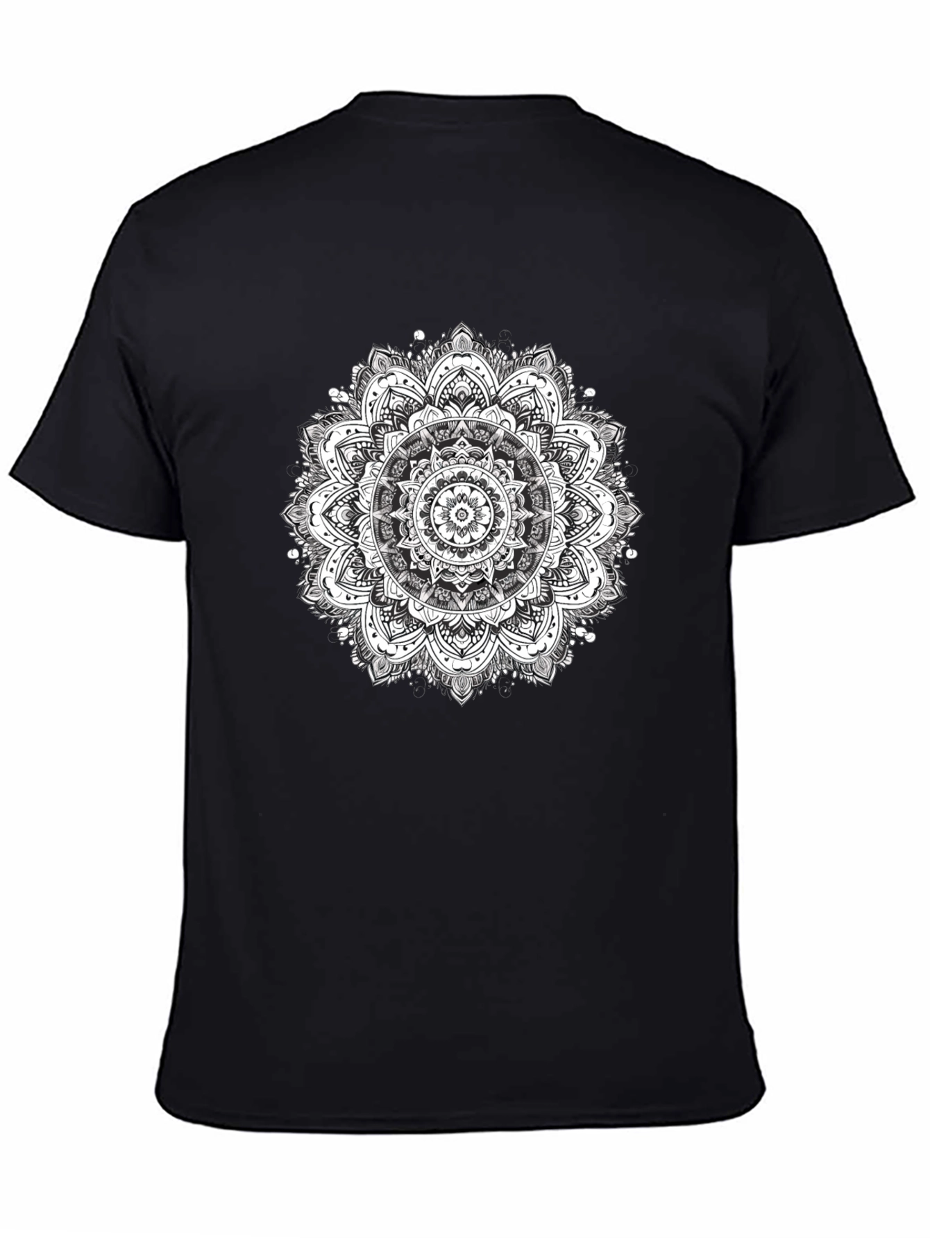Black Men's Black T-Shirt with Mandala Print view 4