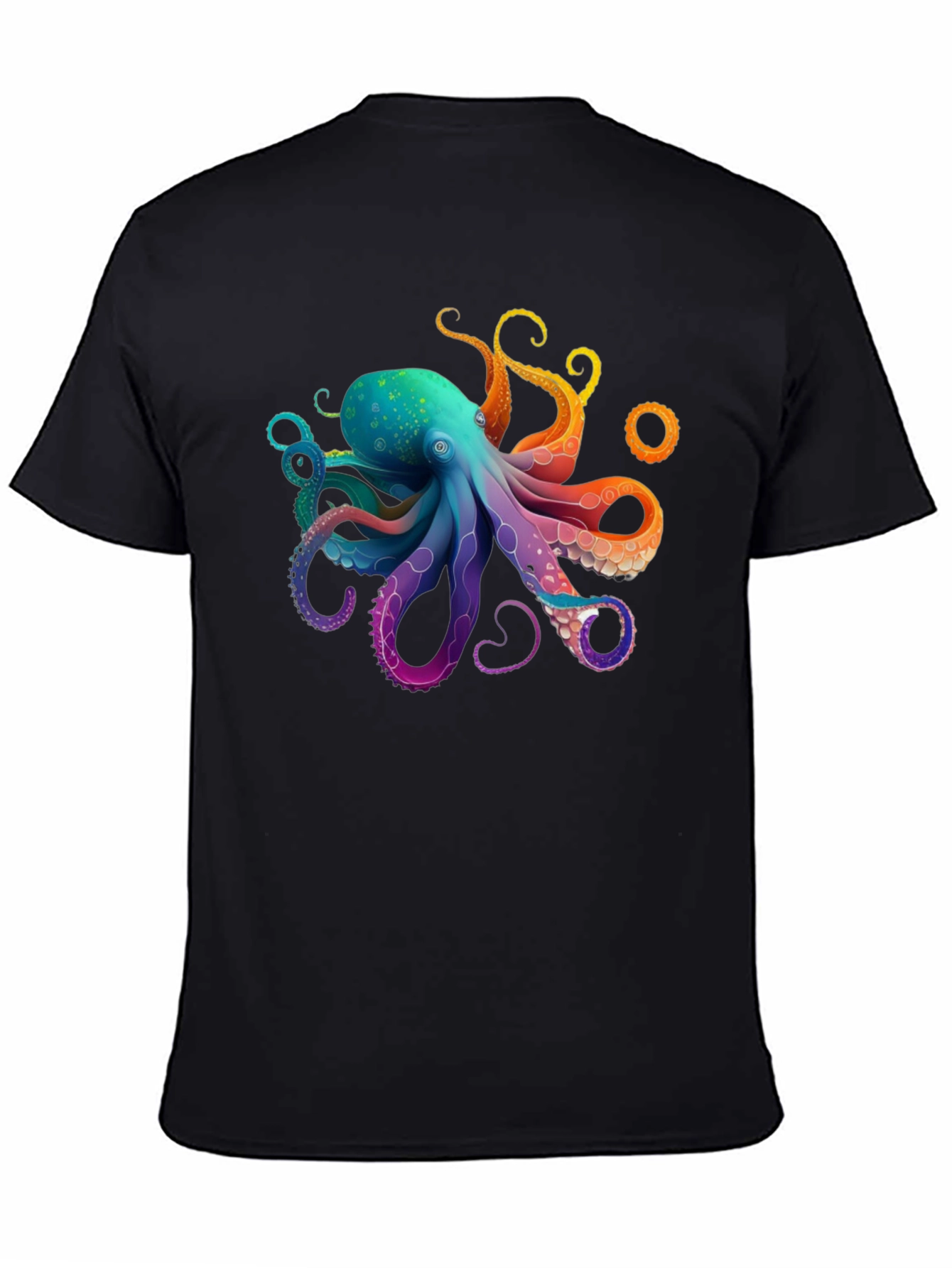Black Rainbow Octopus Graphic T-Shirt - Black Cotton Blend view 4