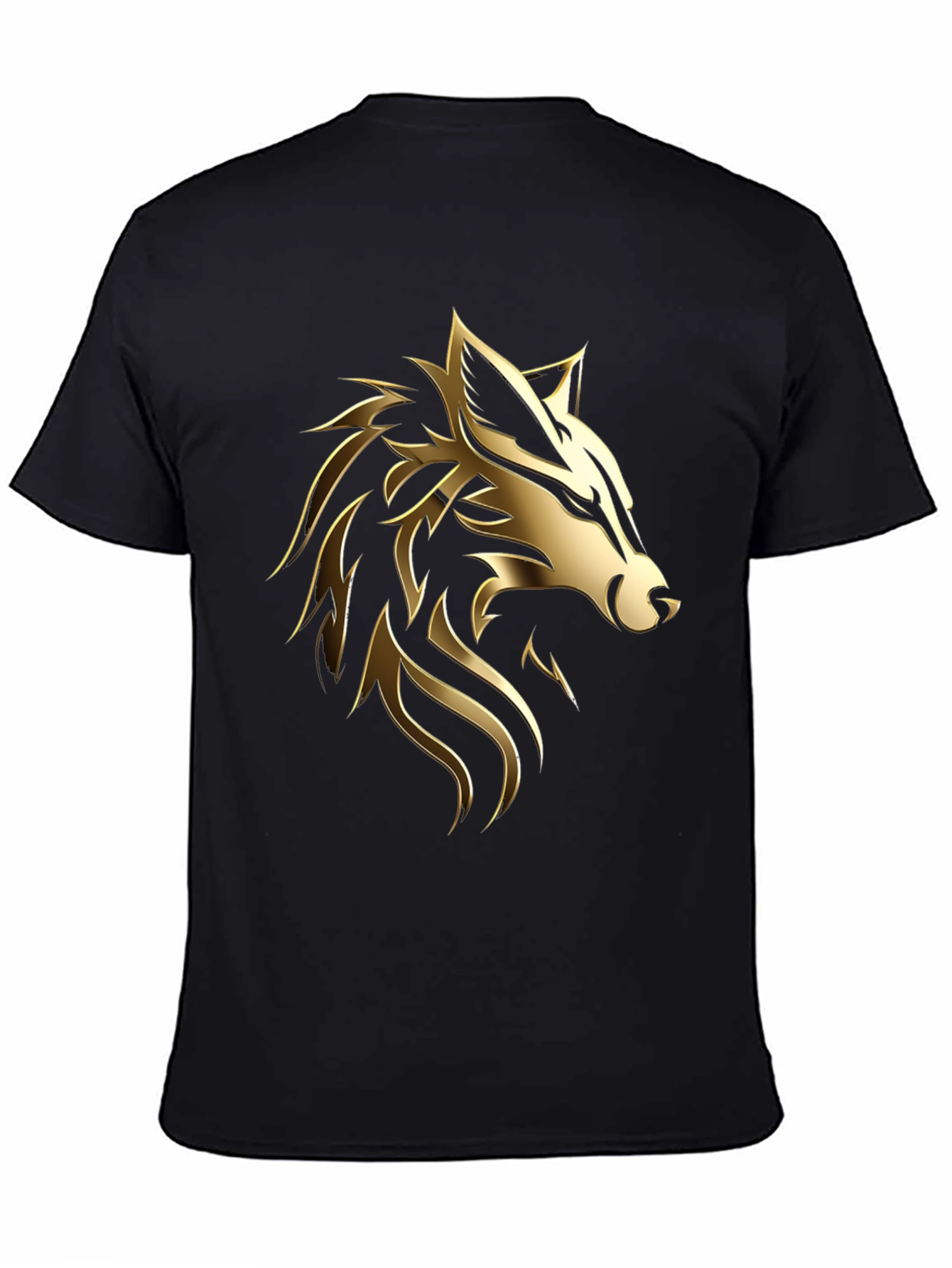 Black Bold Golden Wolf Graphic Black T-Shirt view 4