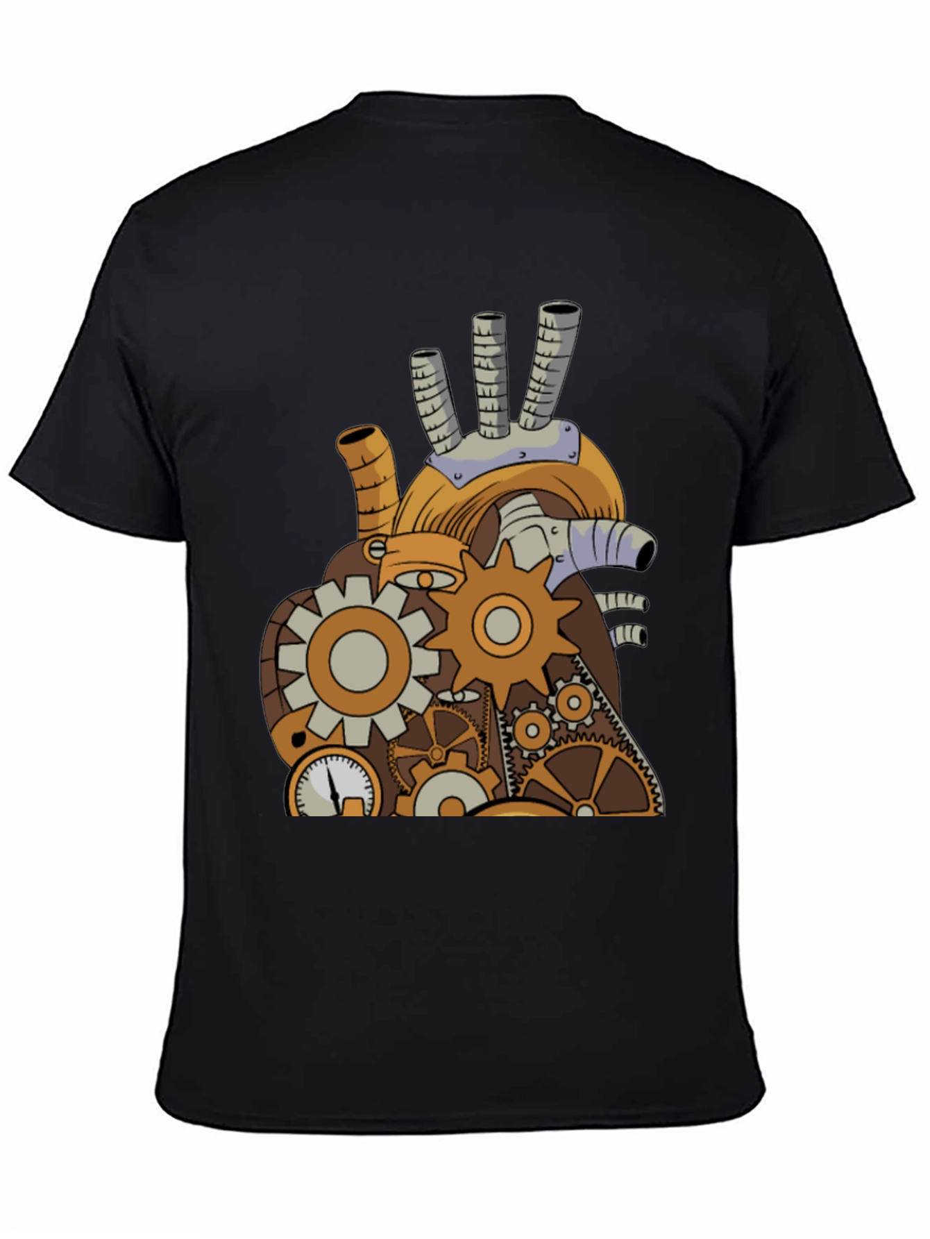 Black Steampunk Mechanical Heart Graphic Tee - Black view 4