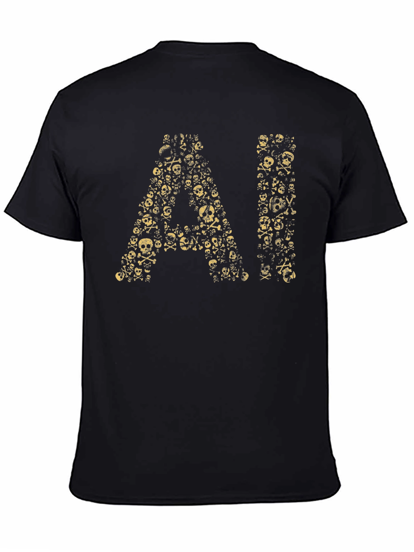 Black AI Skull Graphic T-Shirt - Black Cotton Blend view 4