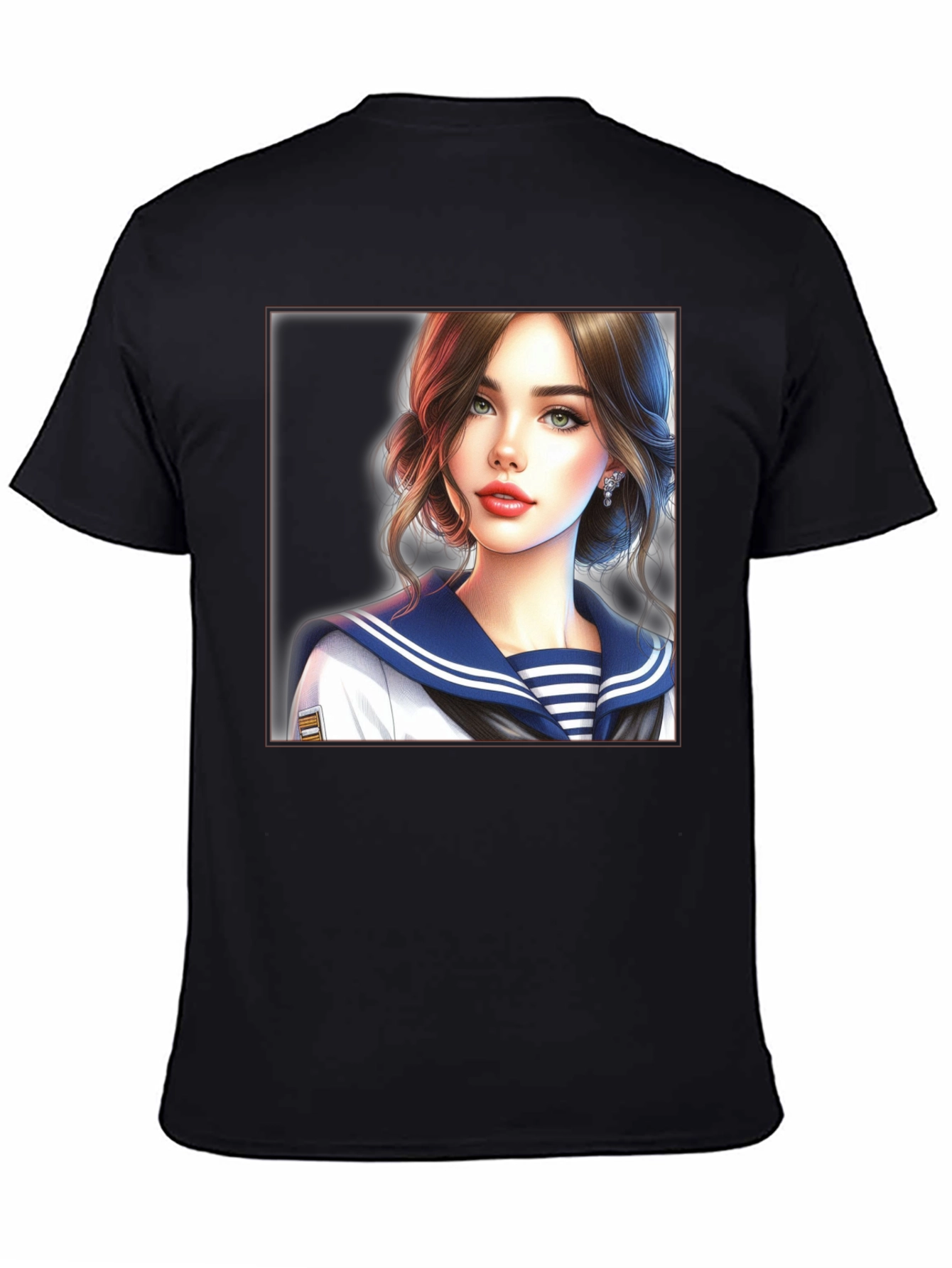 Black Anime Girl Sailor Outfit Black T-Shirt view 4
