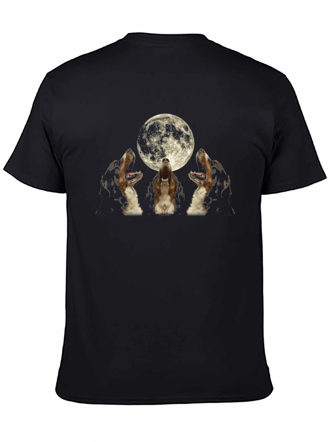 Black Howling Dogs Moon Graphic T-Shirt view 4