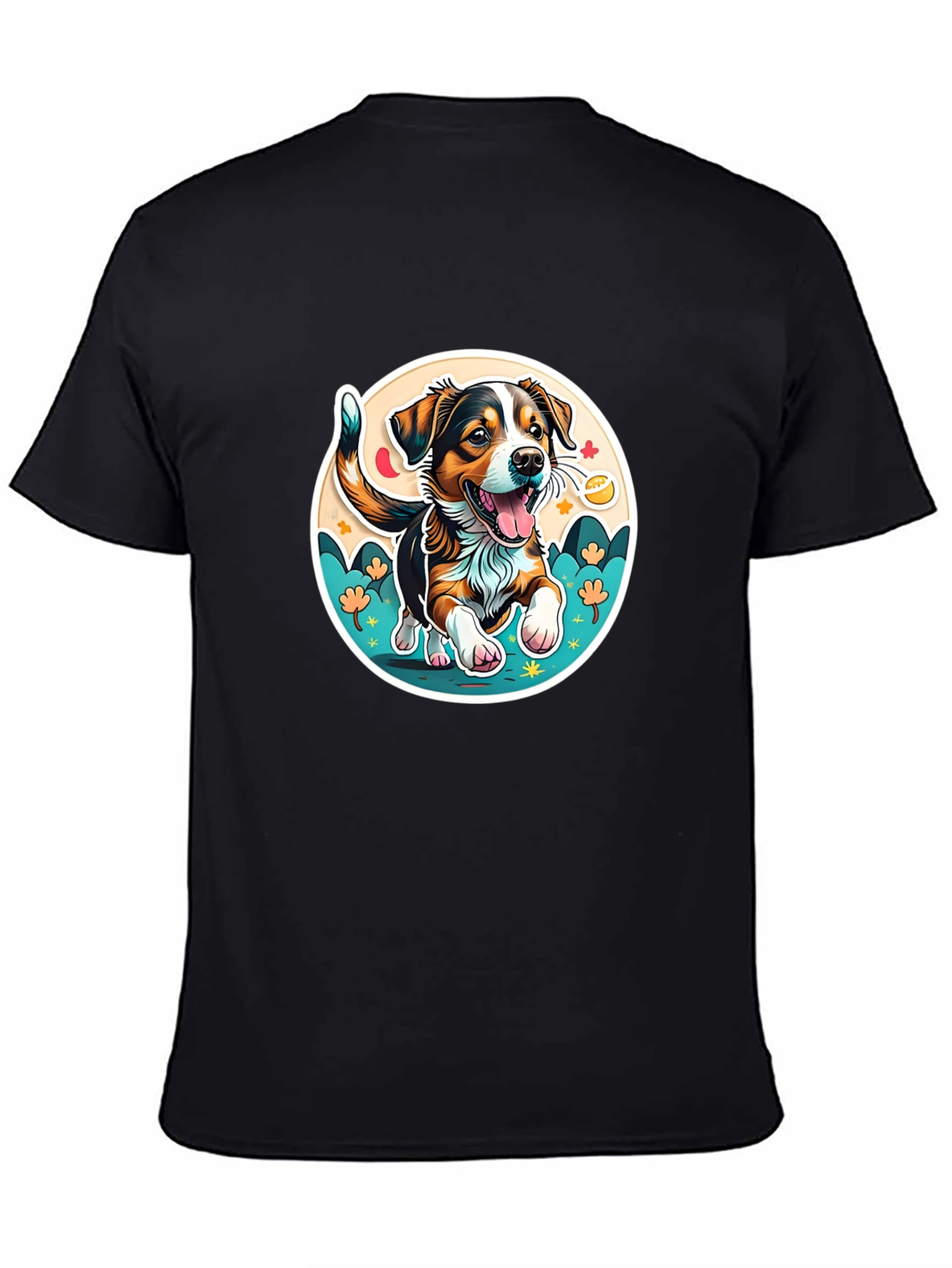Black Cute Cartoon Dog Graphic Tee view 4