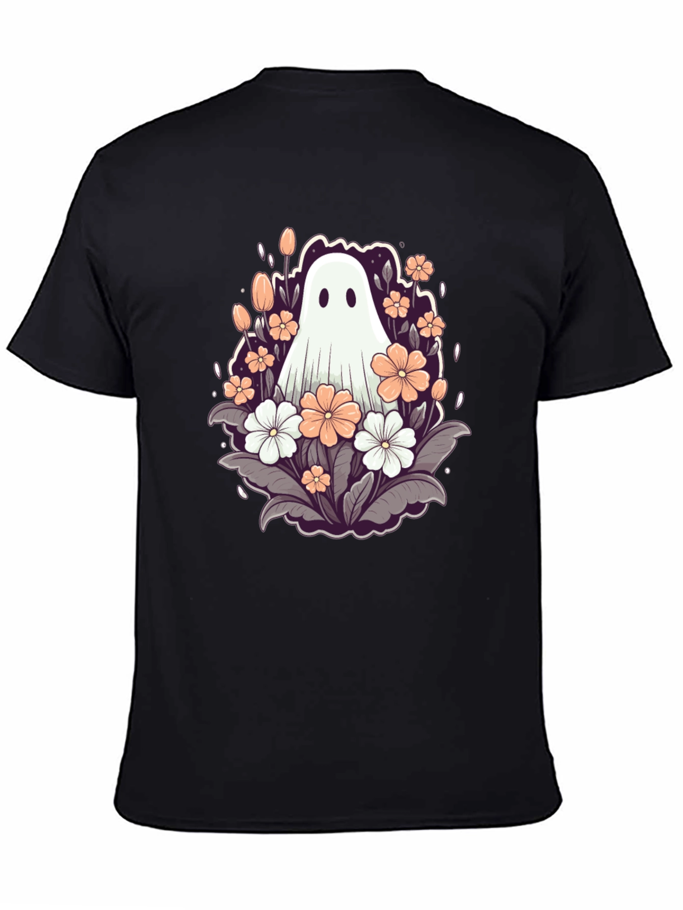 Black Floral Ghost Graphic Tee - Spooky Season Style view 4