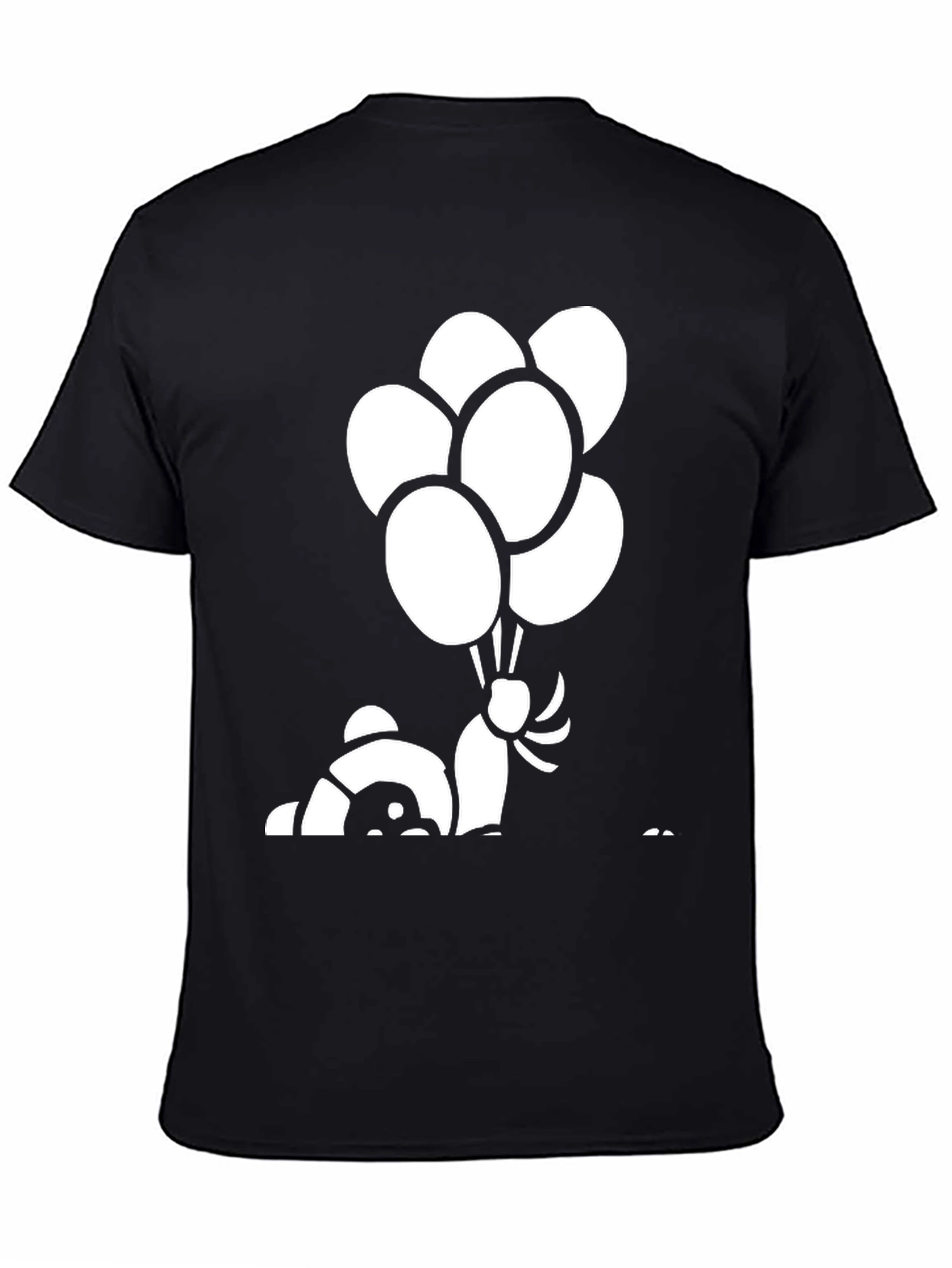 Black Panda Bear Balloon Graphic Black T-Shirt view 4