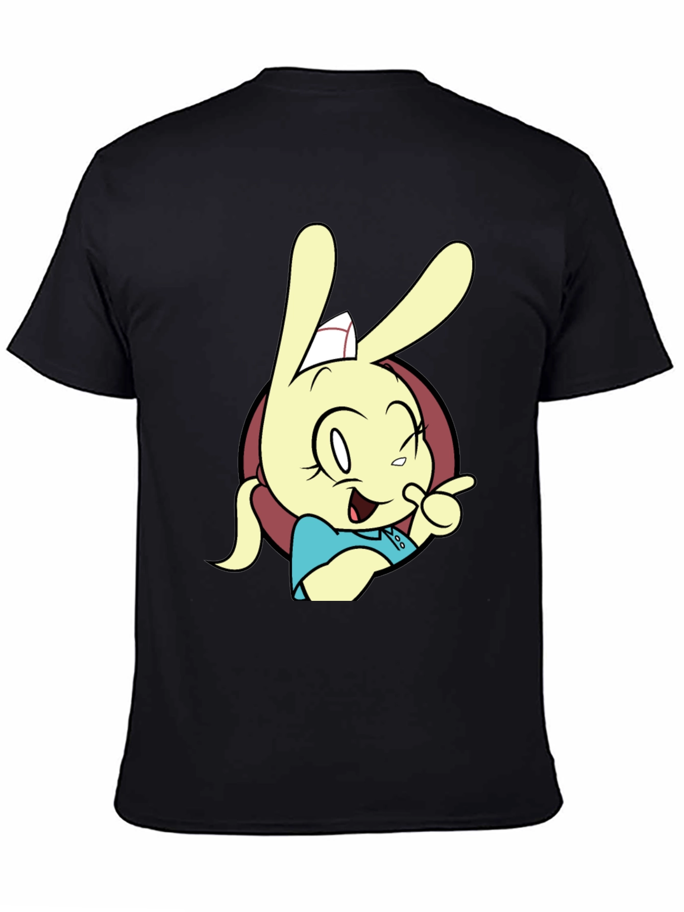 Black Cartoon Rabbit Graphic T-Shirt - Black view 4