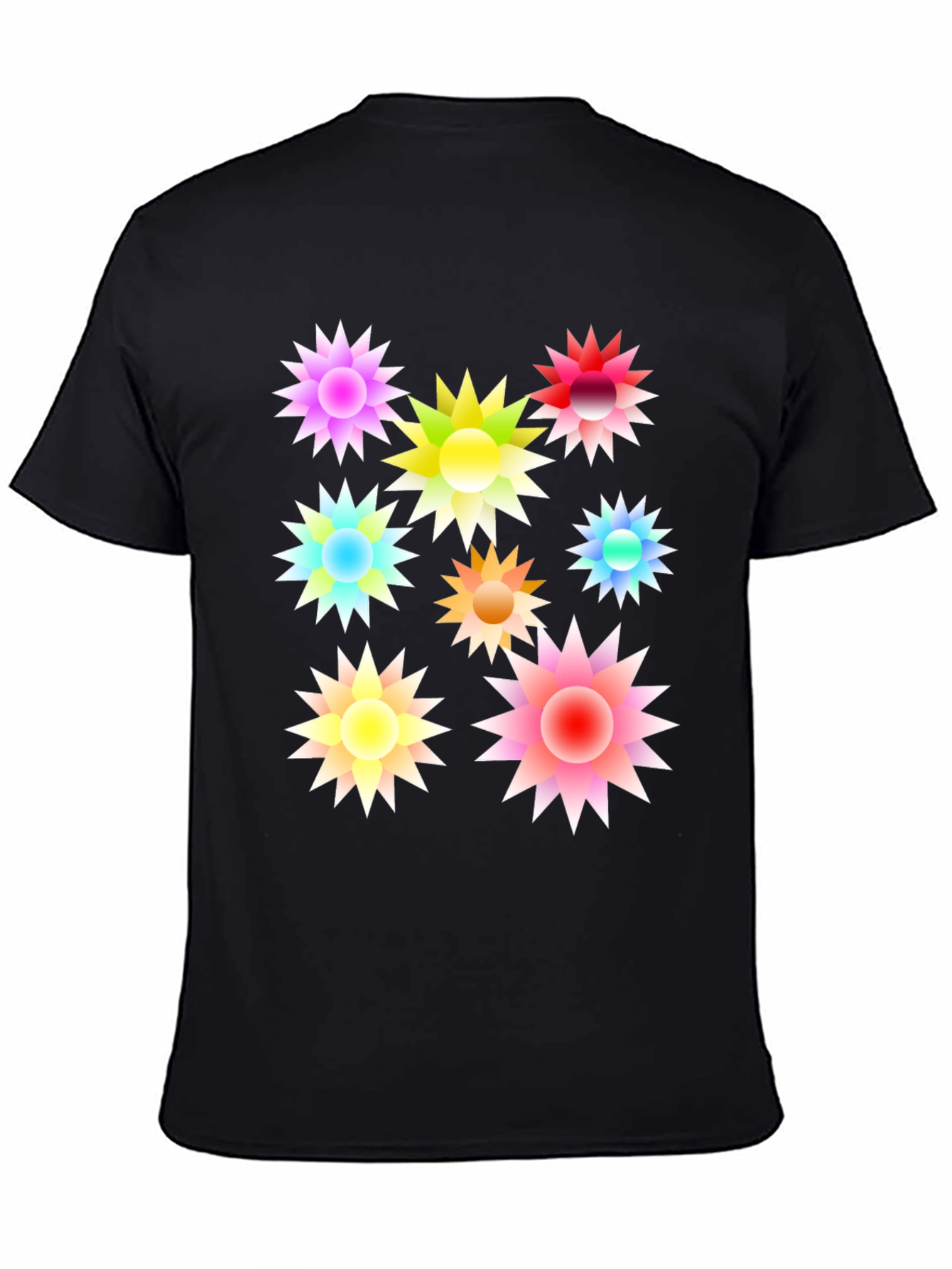 Black Colorful Floral Burst Black T-Shirt view 4