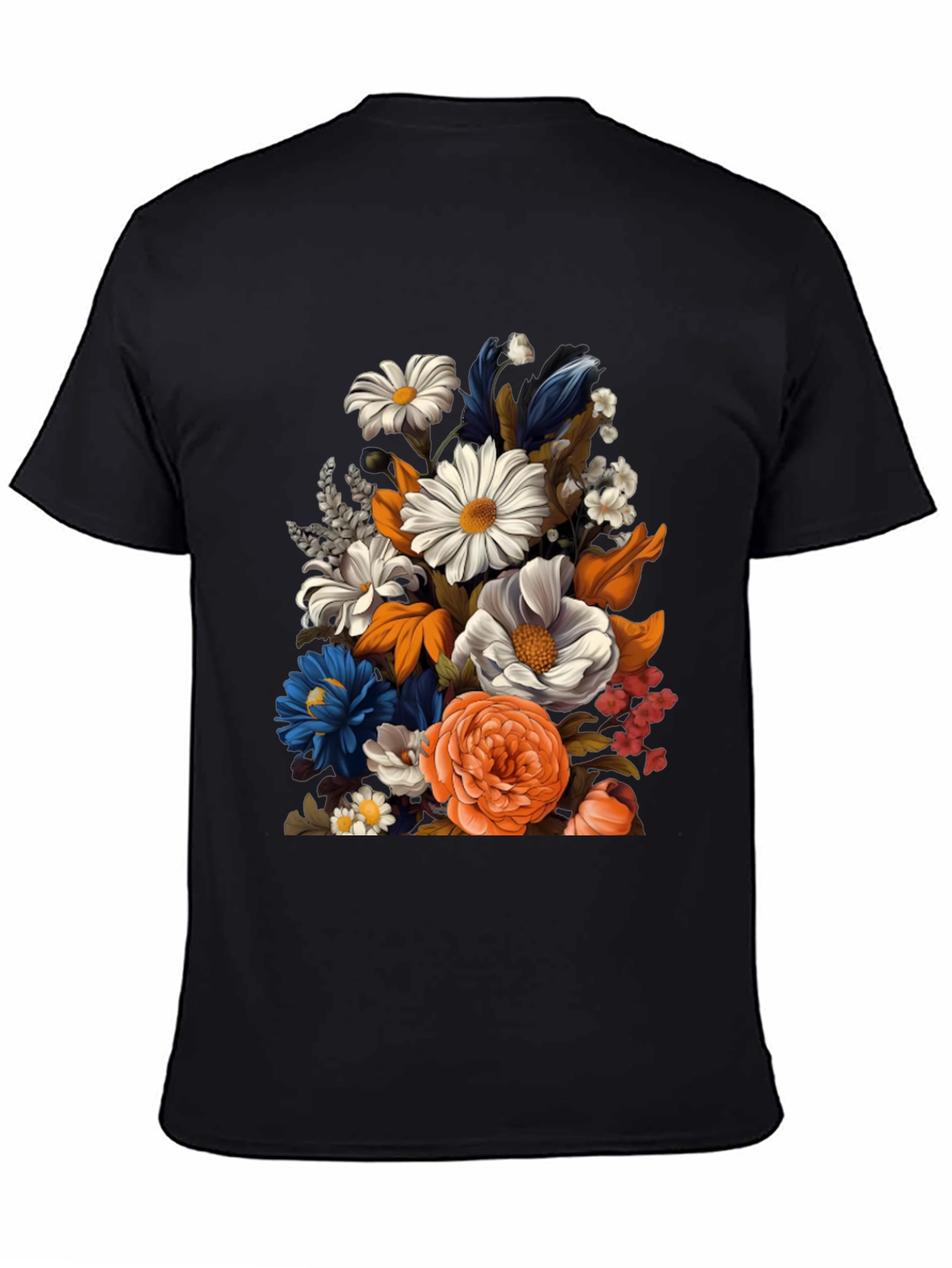 Black Floral Print Black T-Shirt for Men view 4