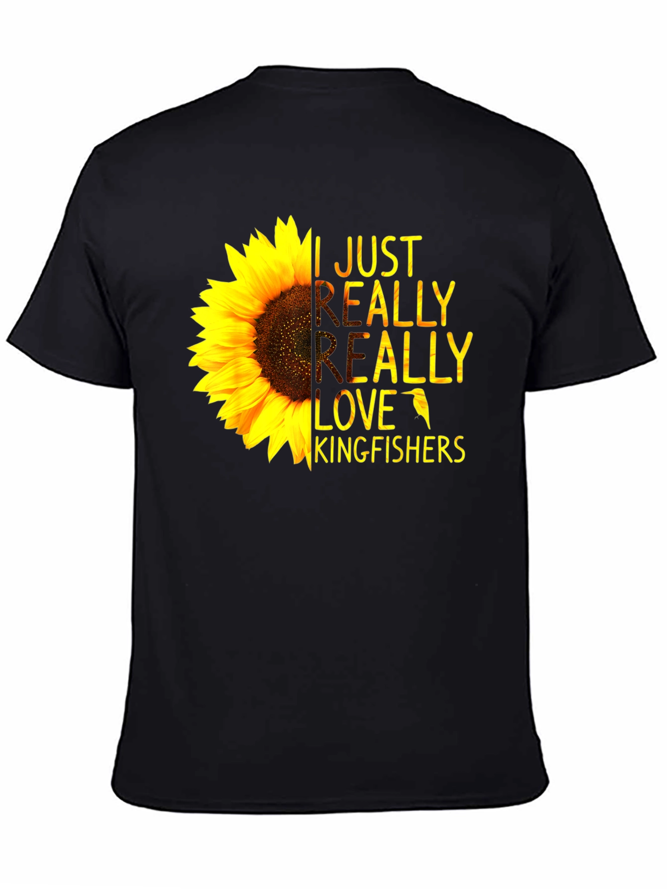 Black Sunflower Kingfisher T-Shirt - Floral Bird Lover Tee view 4