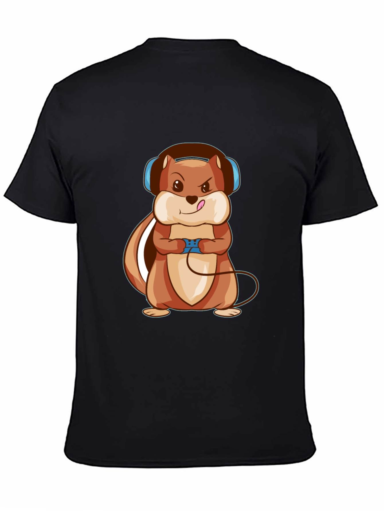 Black Gamer Squirrel Graphic Tee - Black Cotton T-Shirt view 4