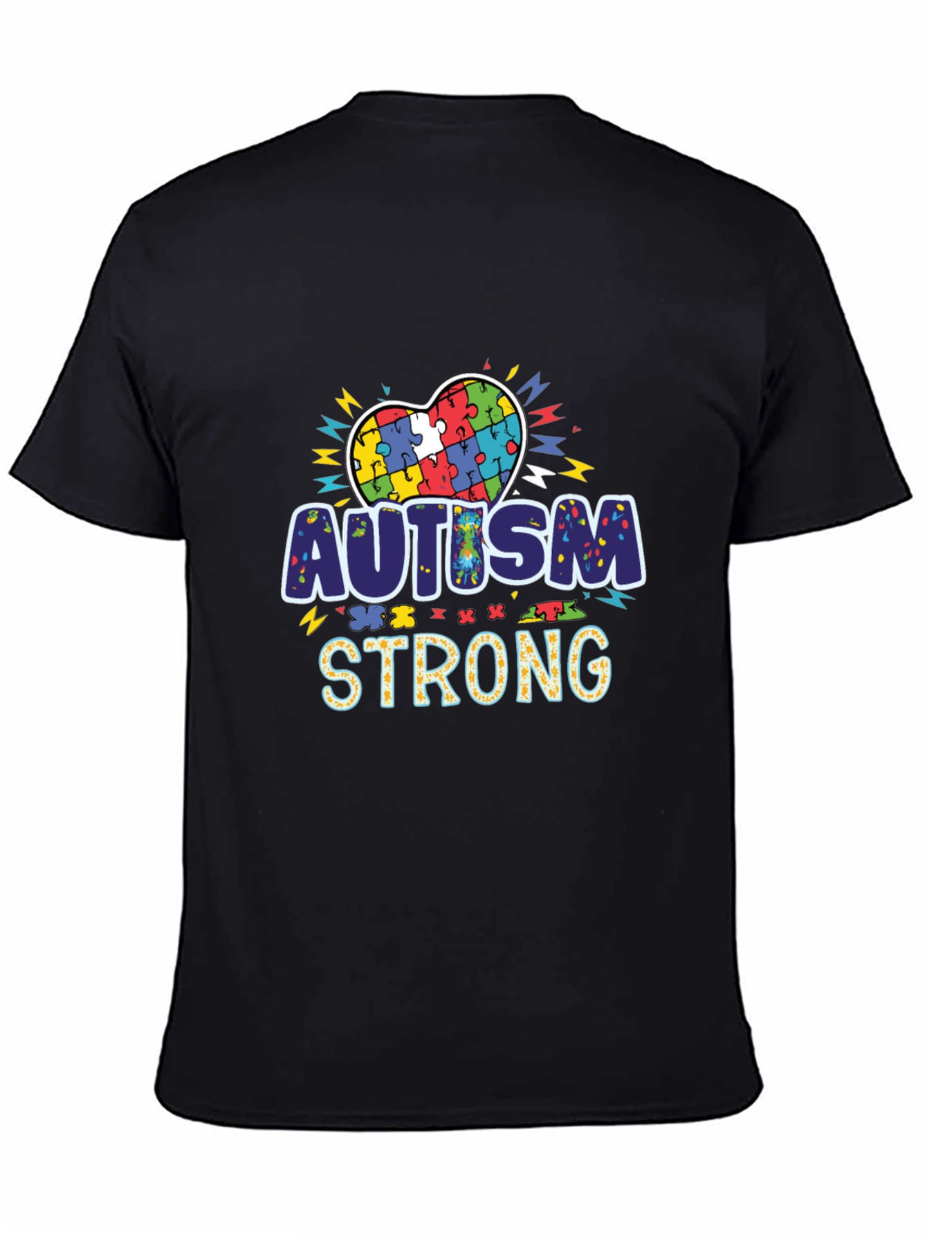 Autism Strong Puzzle Heart Black T-Shirt - 4