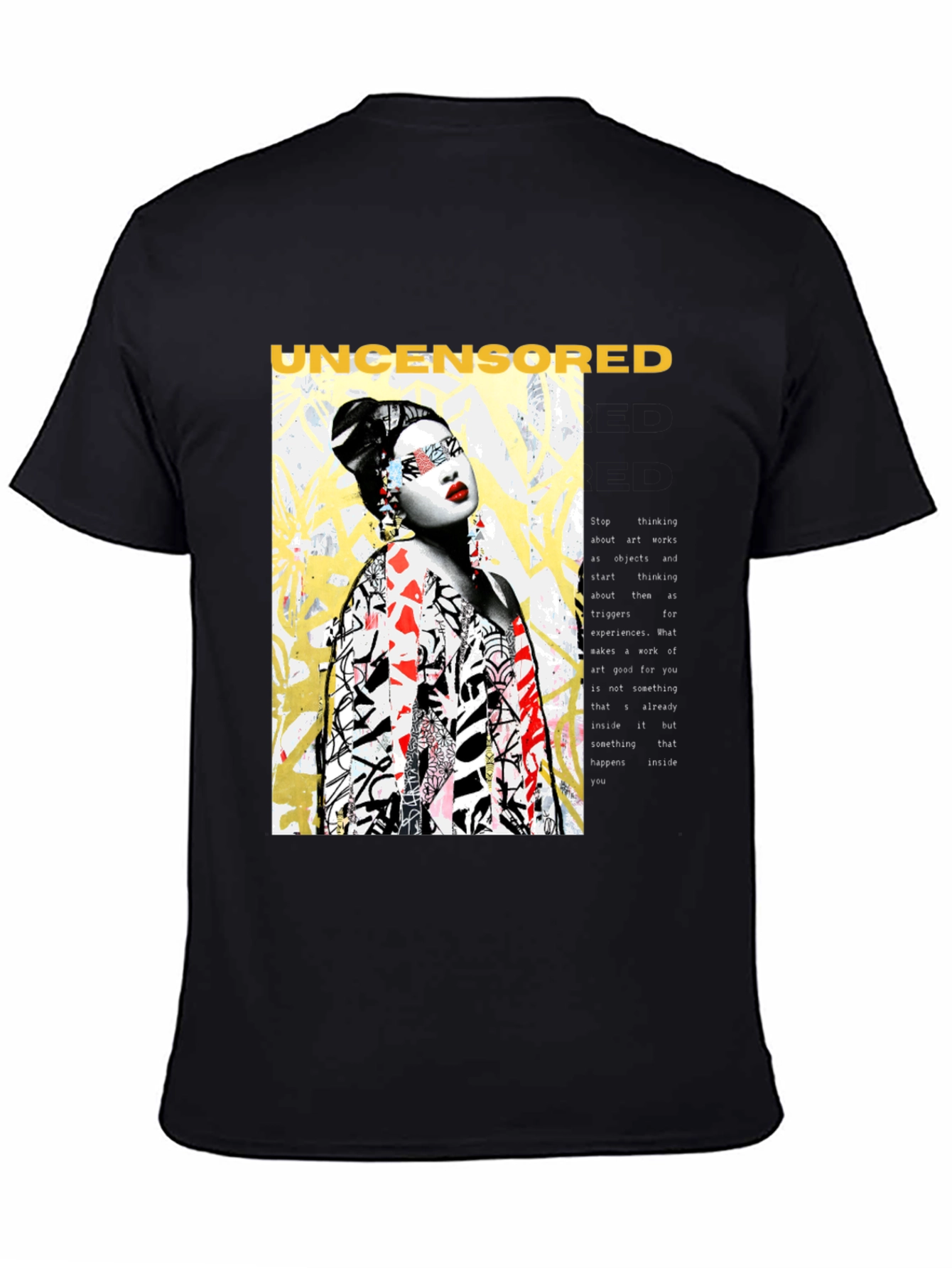 Black Uncensored Art Tee - Edgy Graphic Print T-Shirt view 4