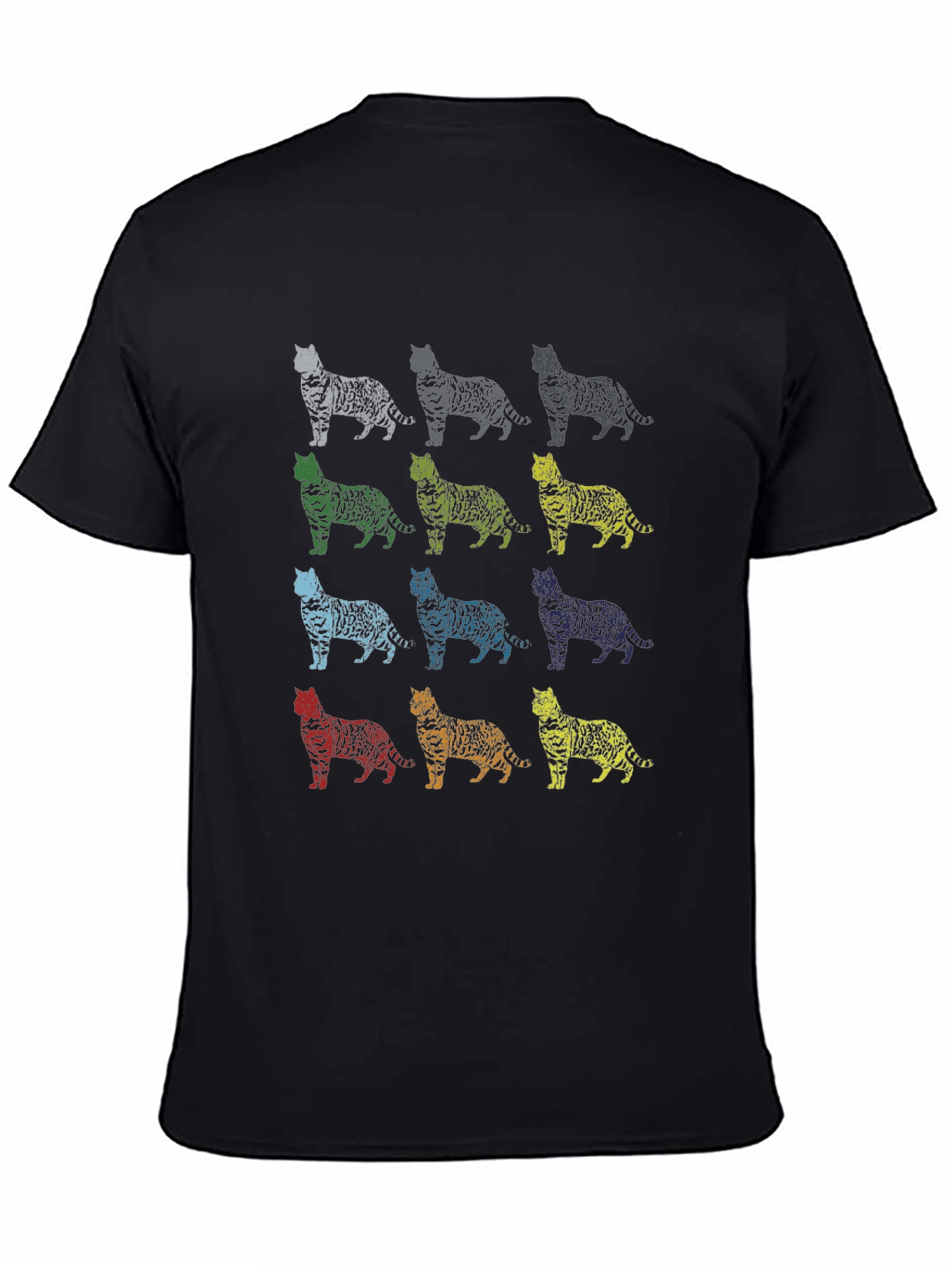 Black Colorful Cat Print T-Shirt - Fun & Unique Design view 4
