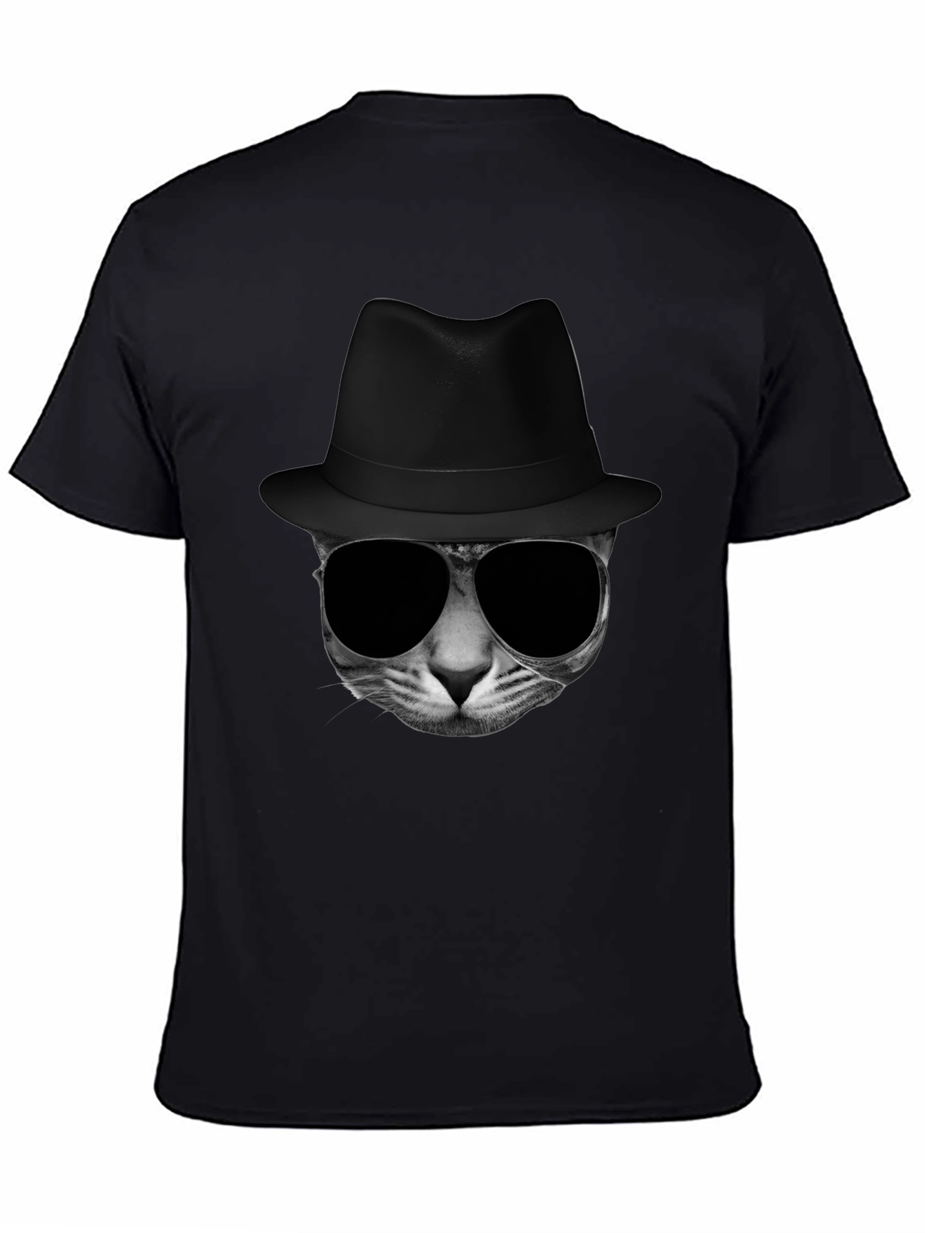 Black Cool Cat in Hat Graphic Tee view 4