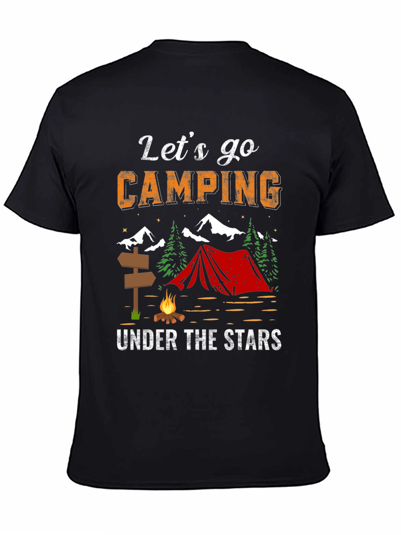 Black Let's Go Camping Under the Stars Black T-Shirt view 4