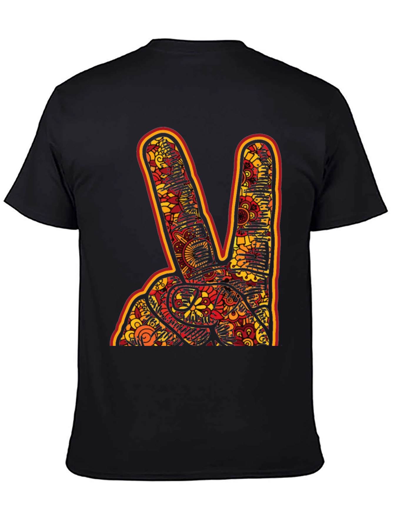 Black Peace Sign Graphic Tee - Bold Patterned Hand view 4