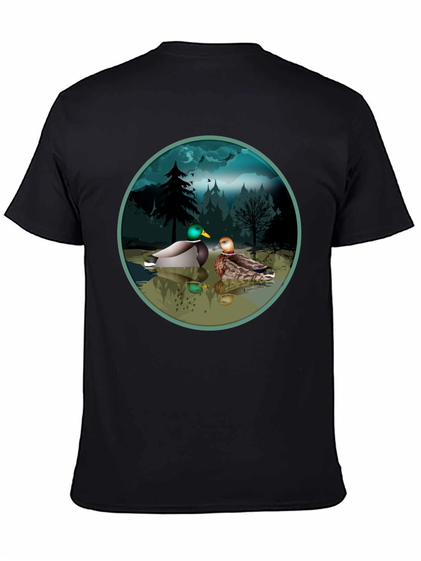 Black Duck Pond Graphic Tee - Black Cotton T-Shirt view 4