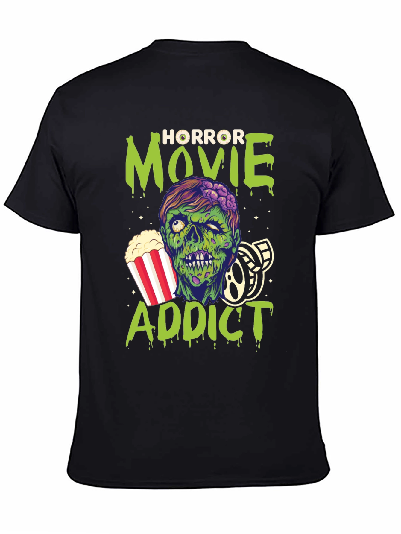 Black Horror Movie Addict Graphic T-Shirt view 4