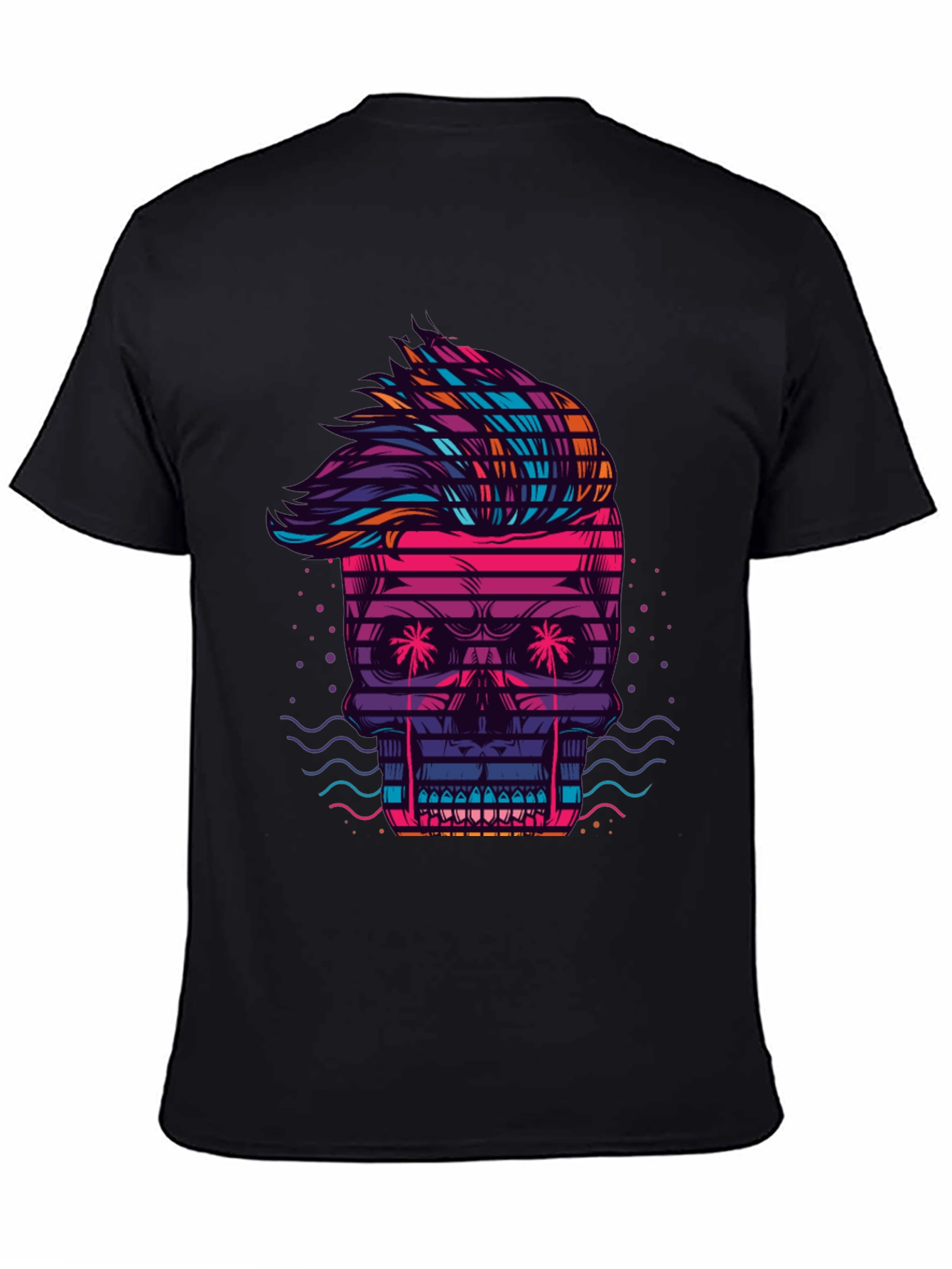 Black Neon Skull Graphic Tee - Retro Wave Style view 4
