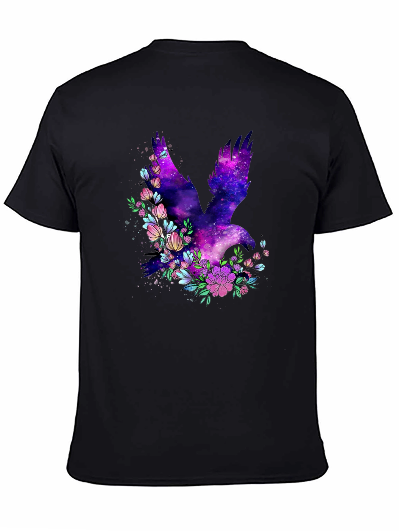 Black Galaxy Bird Floral Graphic T-Shirt view 4