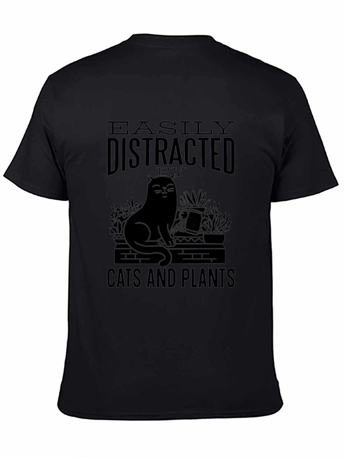 Black Easily Distracted By Cats and Plants T-Shirt view 4