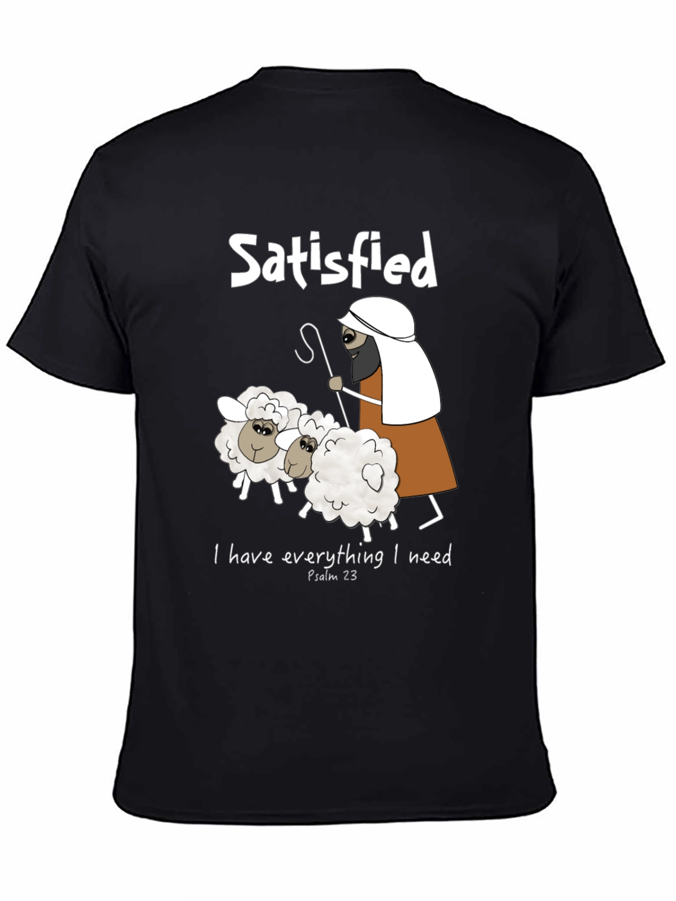 Black Satisfied Shepherd & Sheep T-Shirt, Psalm 23 view 4