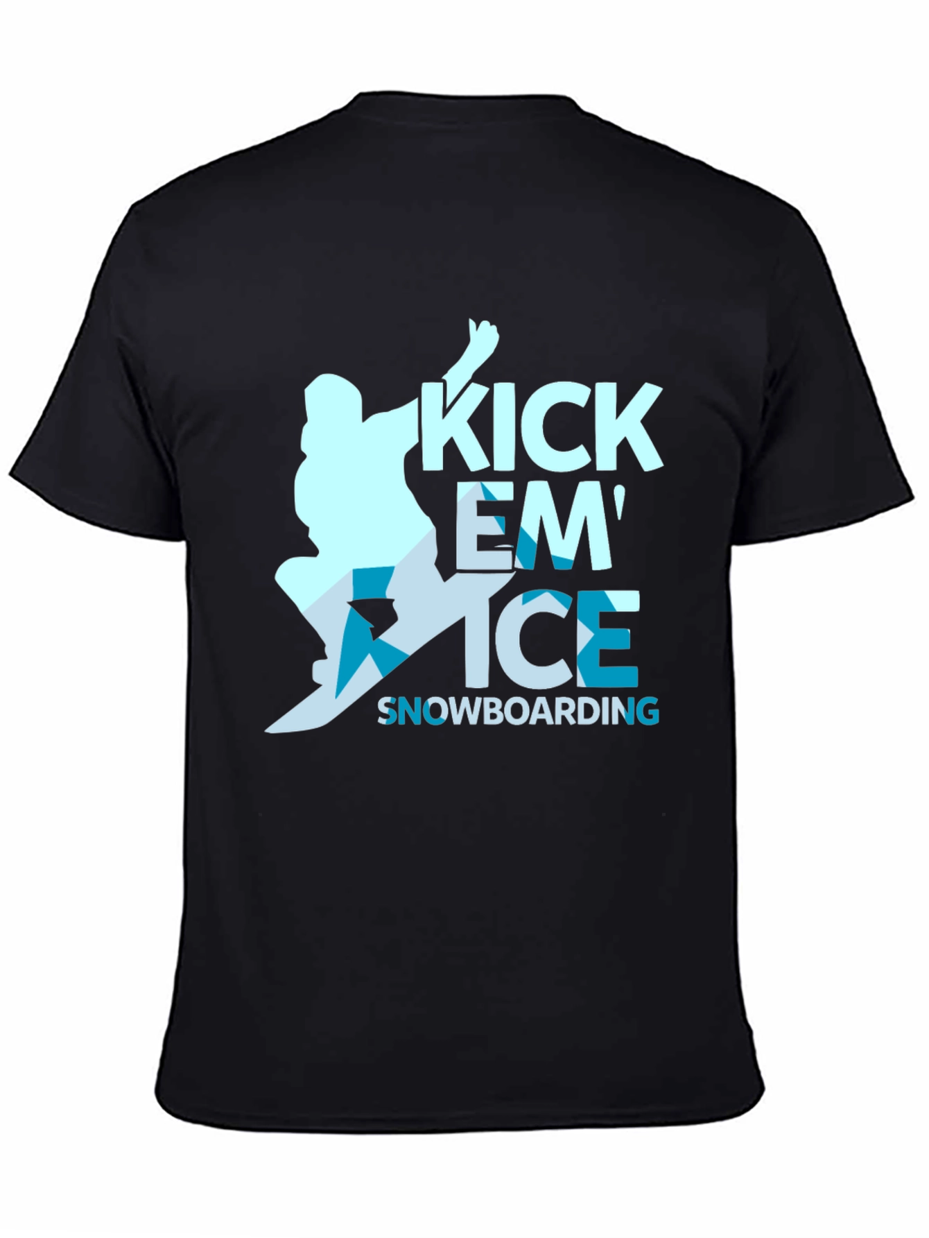 Black Kick Em' Ice Snowboarding Black T-Shirt view 4