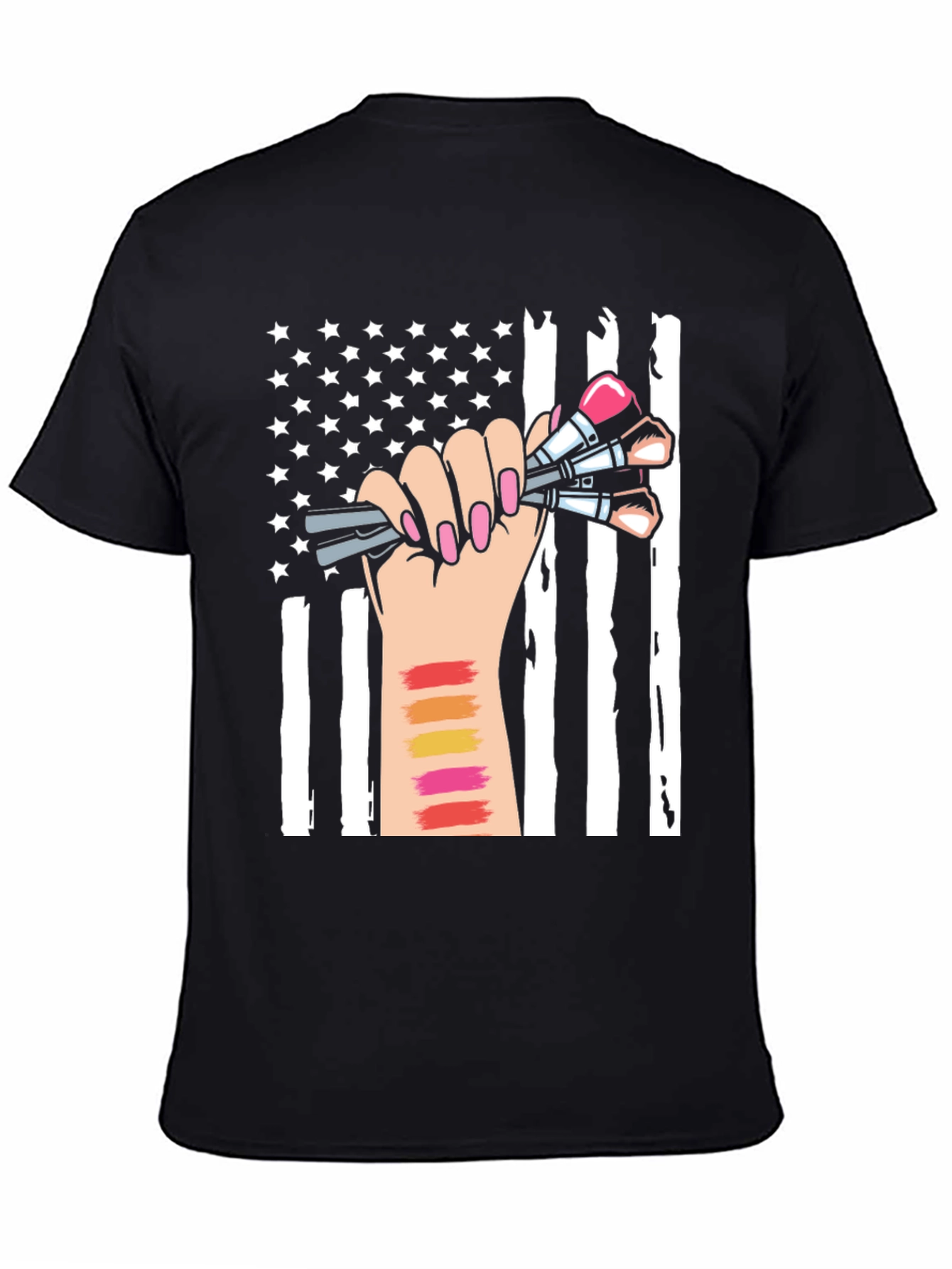 Black Makeup Artist American Flag T-Shirt view 4