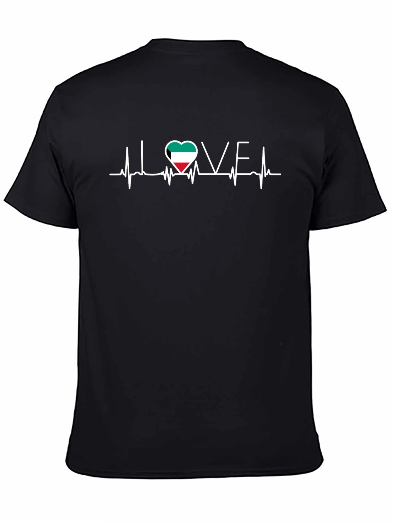 Black Kuwait Flag Heartbeat T-Shirt - I Love Kuwait Tee view 4