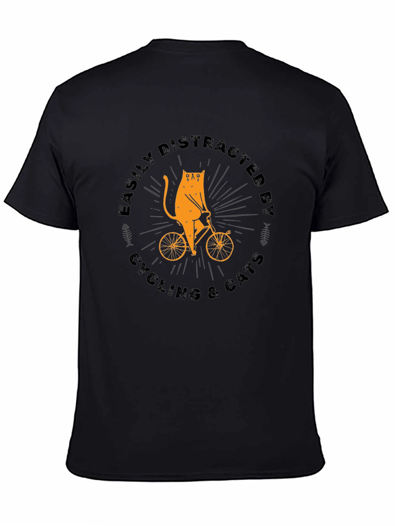 Black Easily Distracted By Cycling & Cats T-Shirt view 4