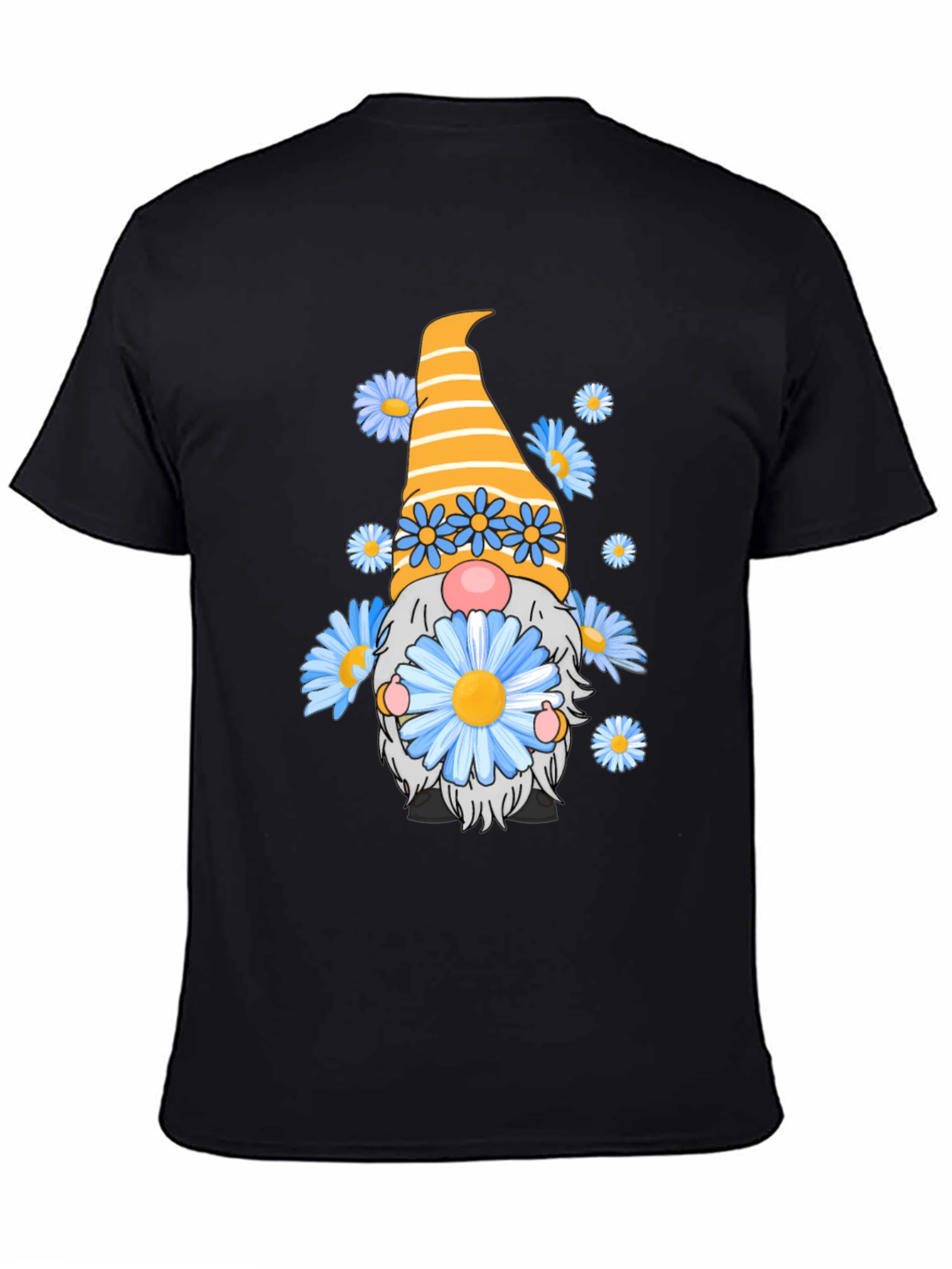 Black Gnome with Flowers Black T-Shirt view 4