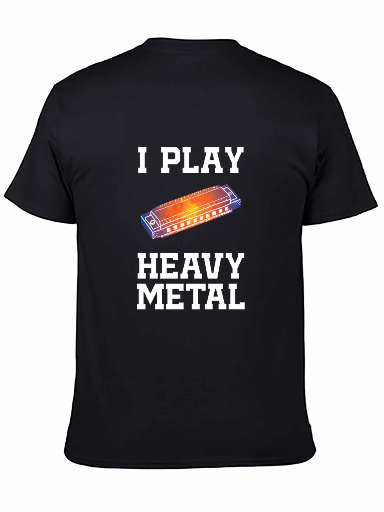 Black I Play Heavy Metal Harmonica T-Shirt view 4
