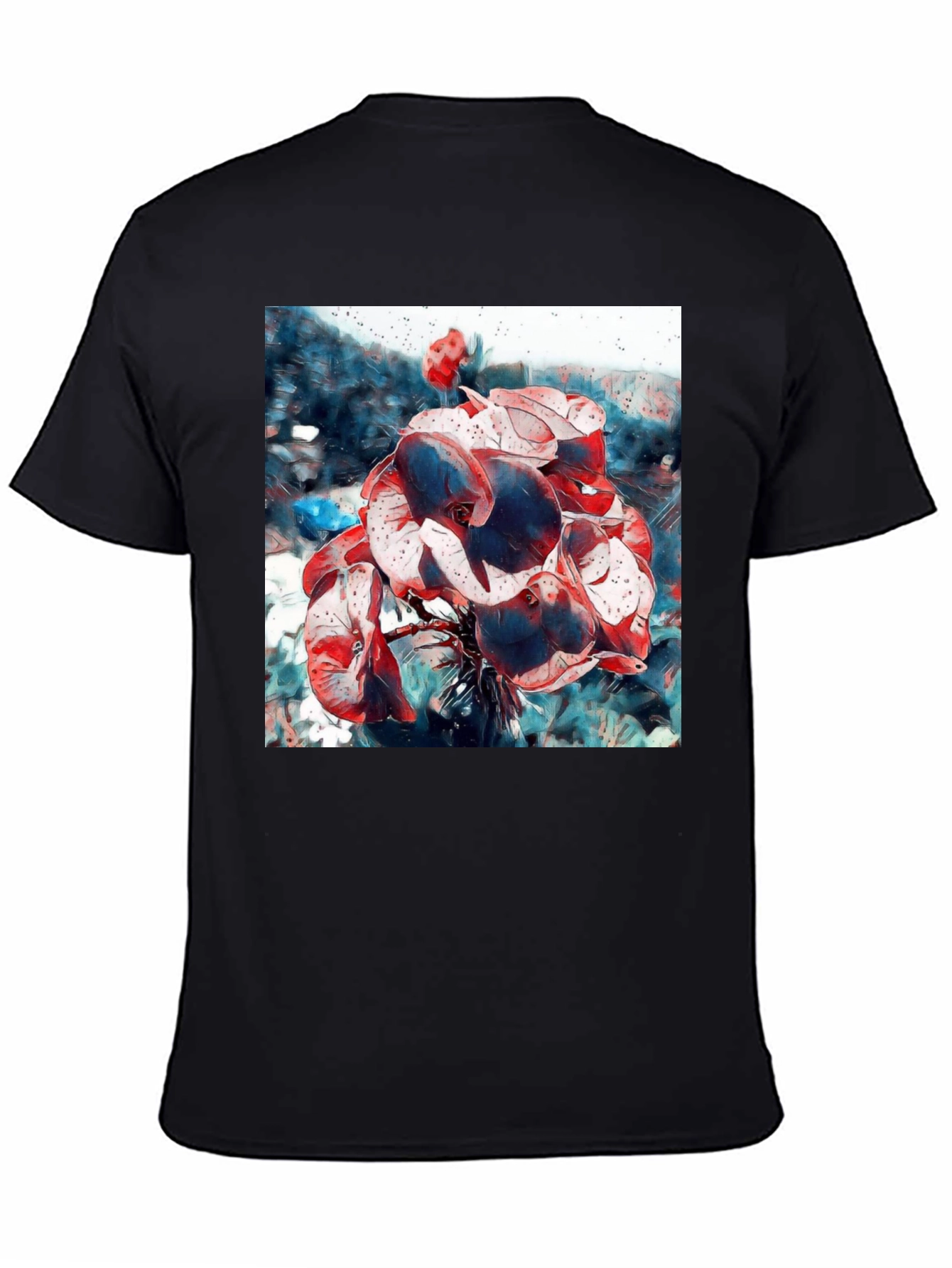 Black Abstract Floral T-Shirt - Artistic Botanical Design view 4