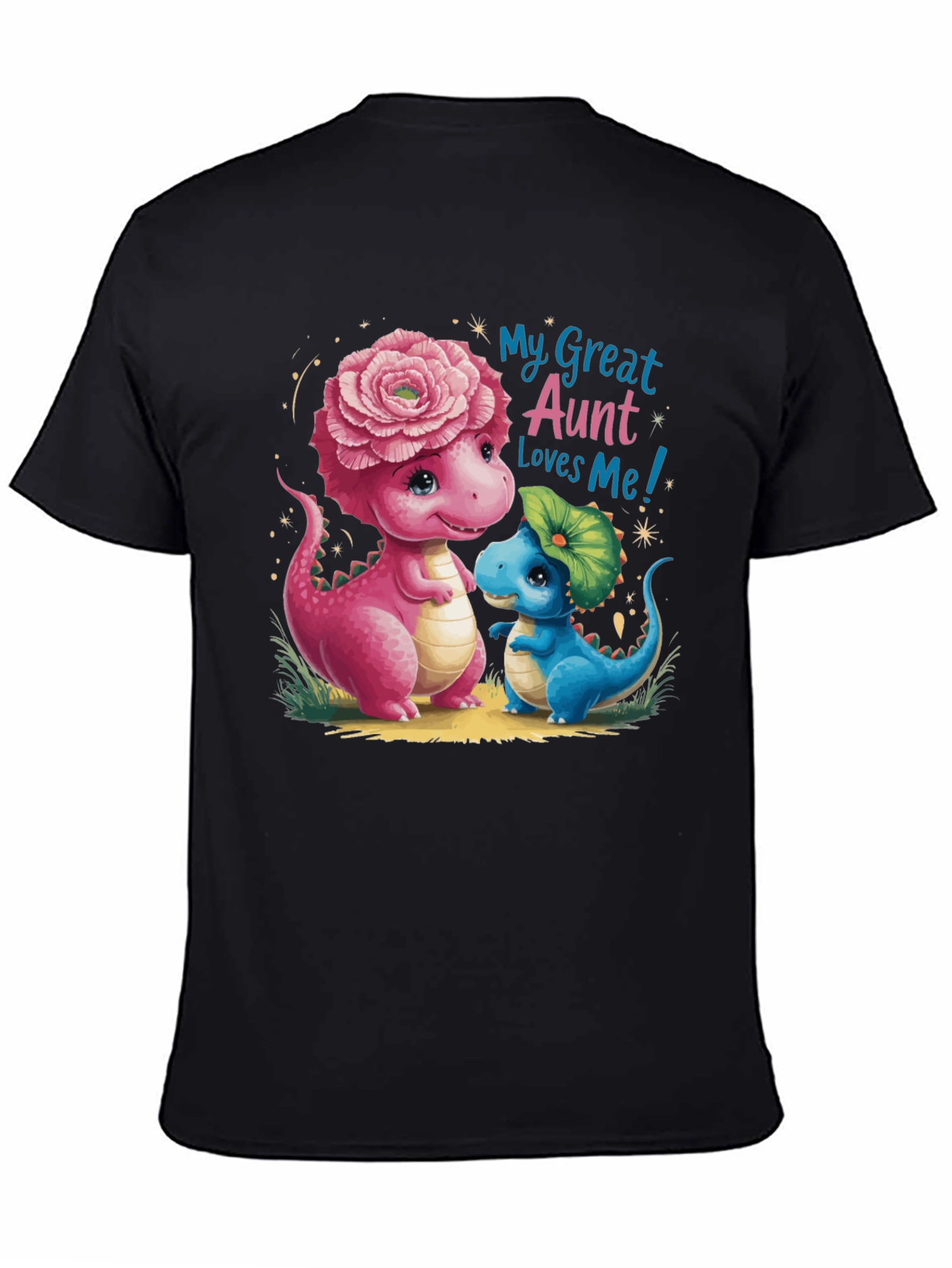 Black Cute Dinosaur 'My Great Aunt Loves Me' Black T-Shirt view 4