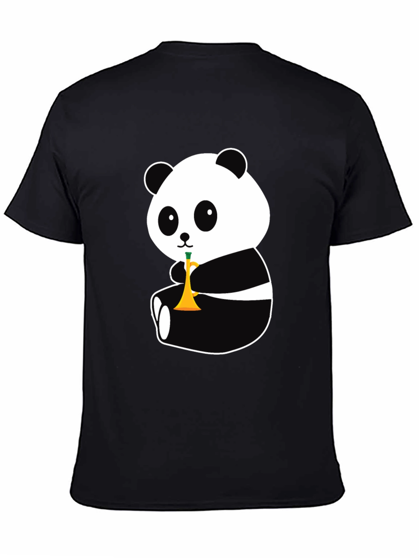 Black Panda Trumpet Black T-Shirt - Cute Cartoon Design view 4