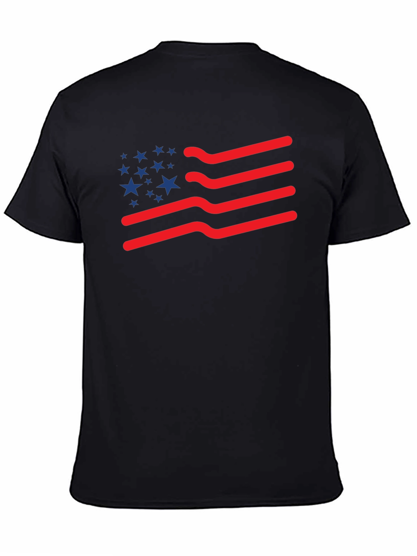 Black American Flag T-Shirt: Patriotic Wavy Stripes and Stars Tee view 4