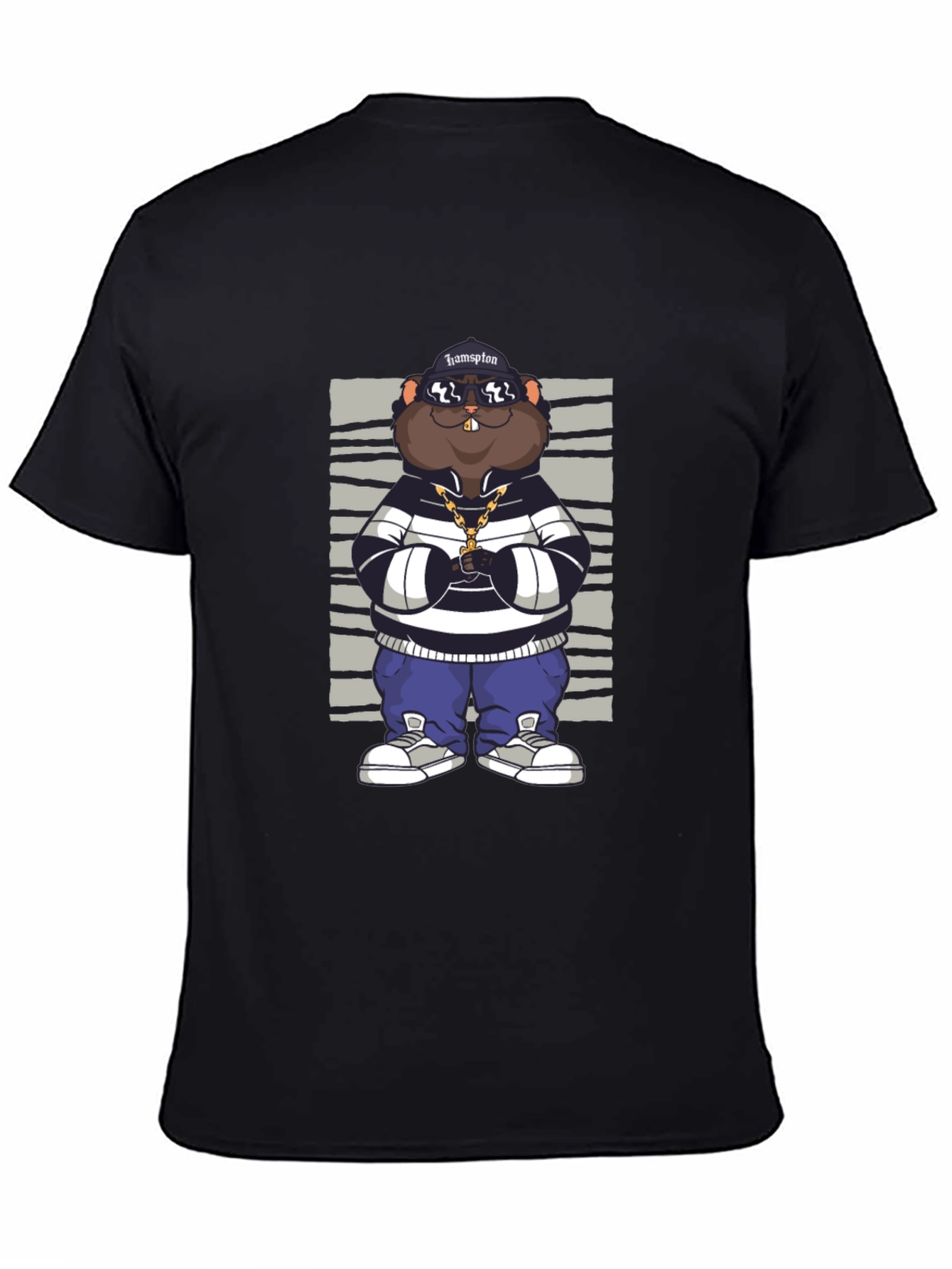 Black Funny Cartoon Animal Graphic Tee view 4