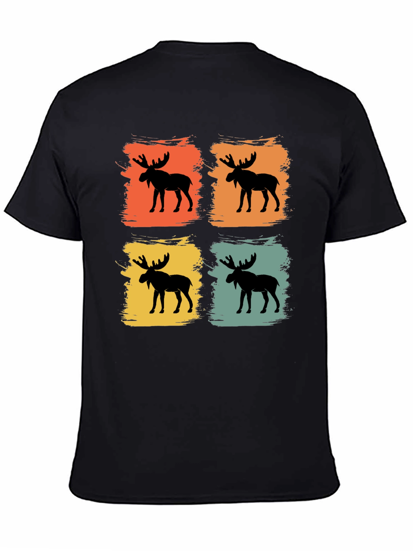 Black Retro Moose Graphic Tee - Black Cotton Blend Shirt view 4