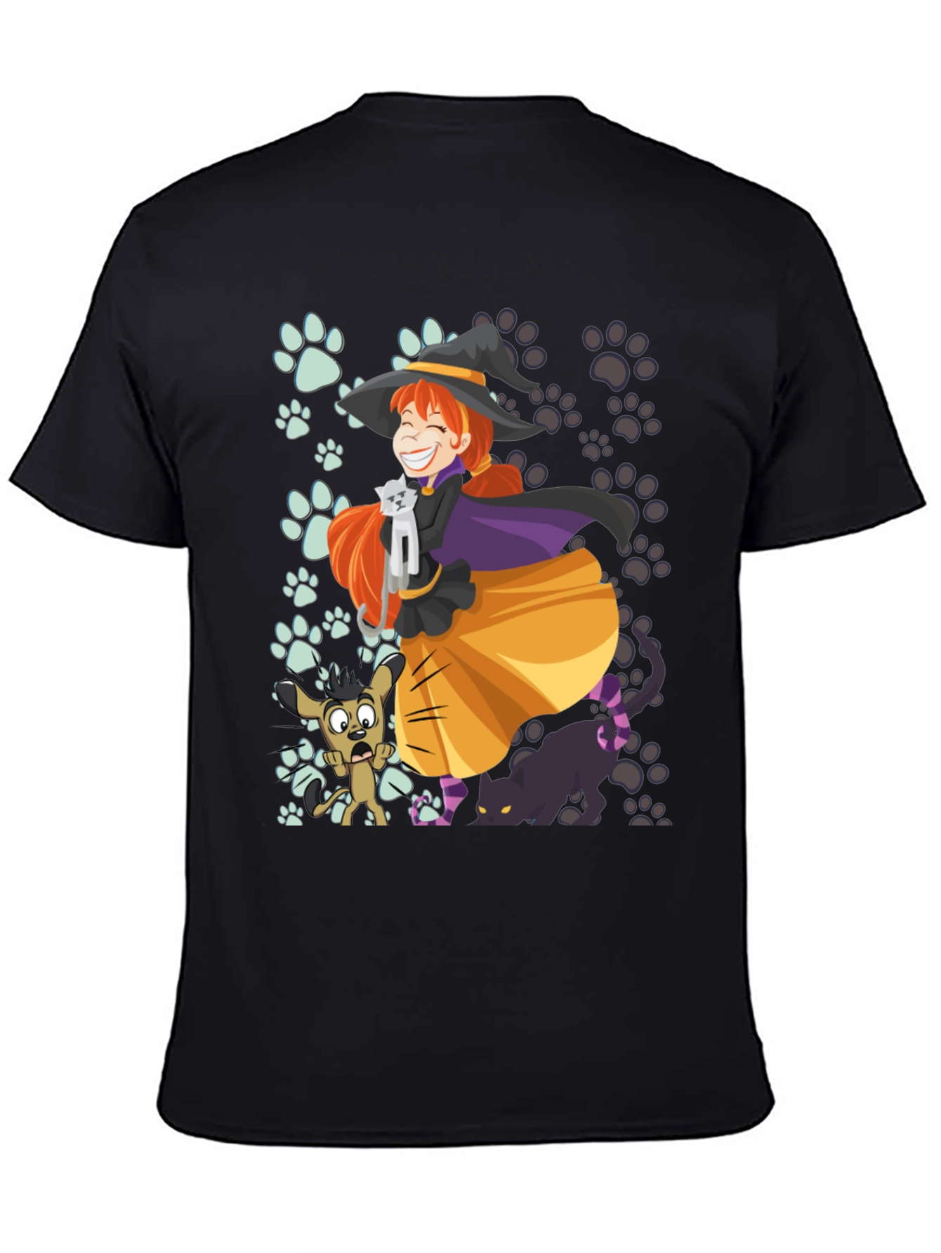 Black Witch and Pets T-Shirt view 4