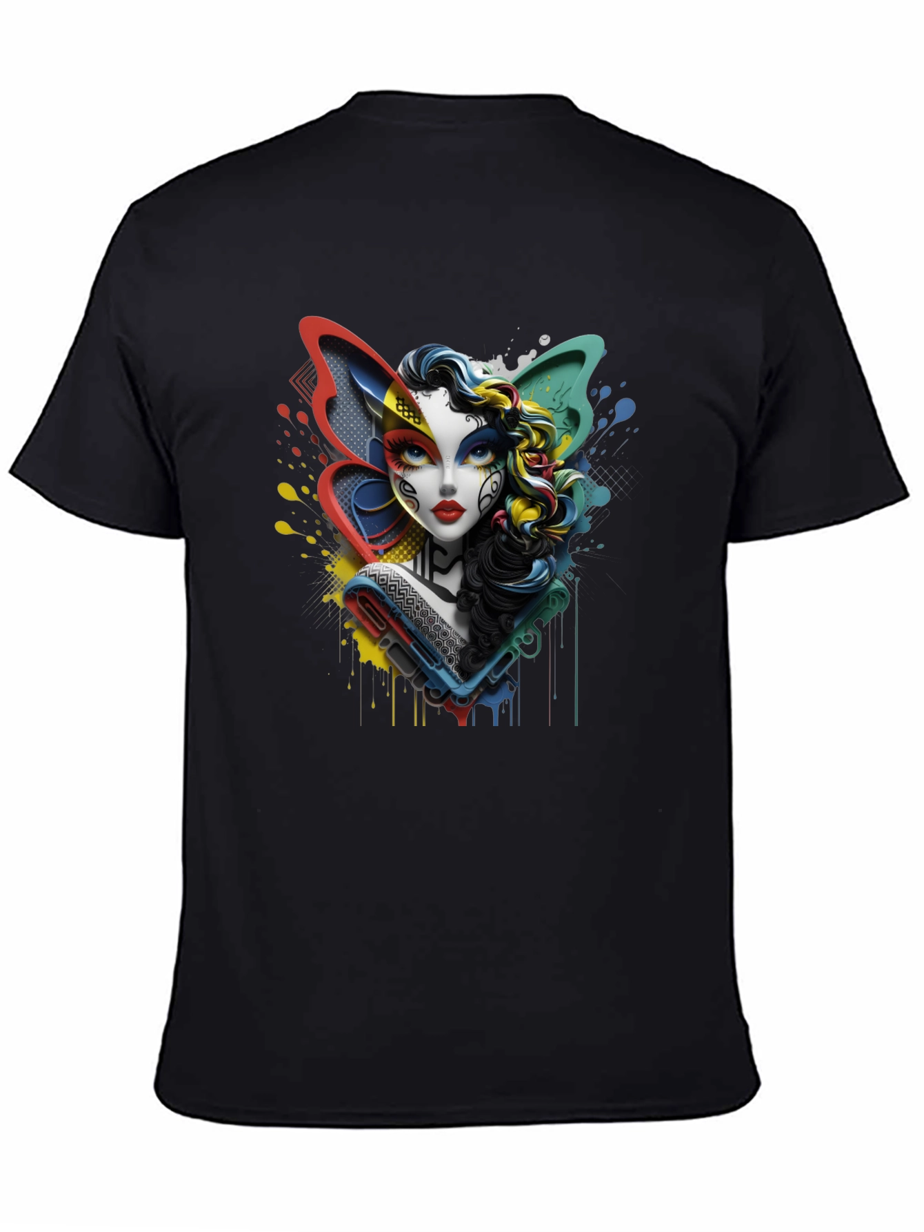 Black Colorful Abstract Woman Graphic Print Black T-Shirt view 4