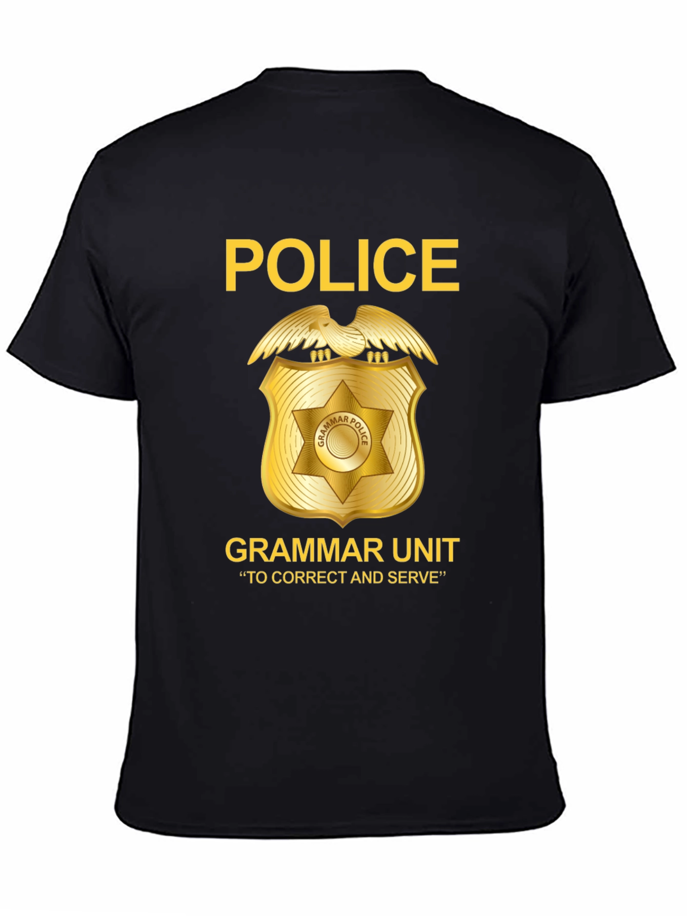 Black Grammar Police T-Shirt - Correct and Serve view 4