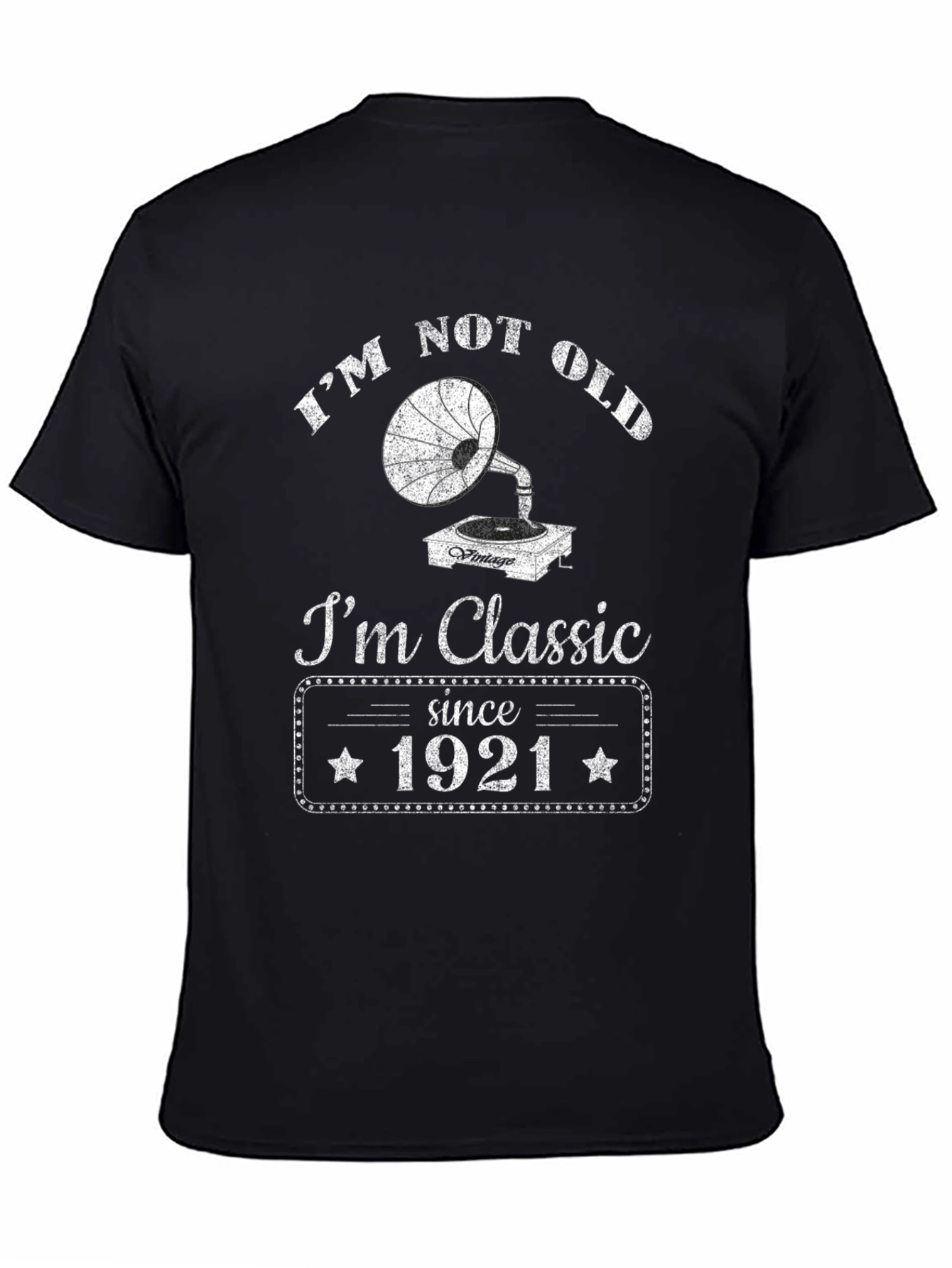Black Vintage Style 'I'm Classic Since 1921' Black T-Shirt view 4