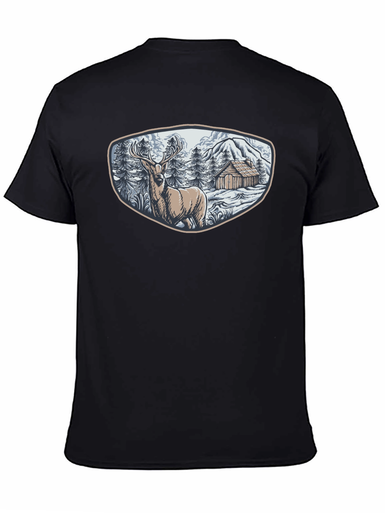 Black Cabin & Deer Graphic Tee - Men's Black T-Shirt view 4