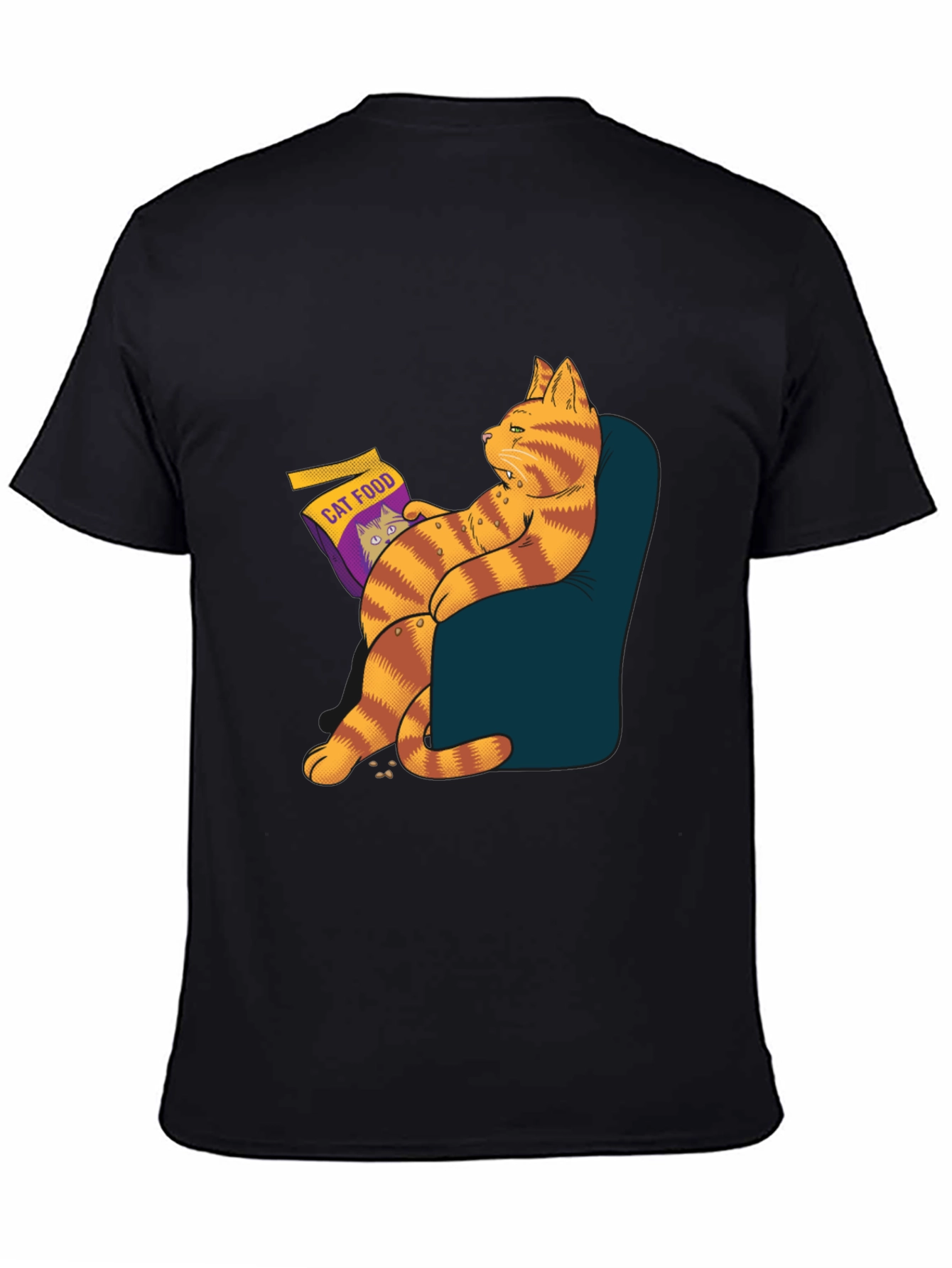 Black Funny Cat Food T-Shirt - Lazy Cat Design view 4