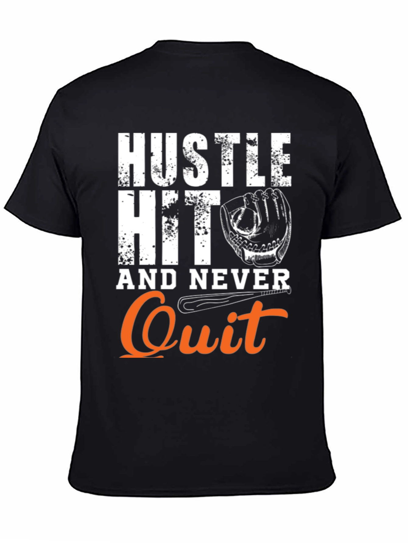 Black Hustle Hit Never Quit Baseball T-Shirt view 4
